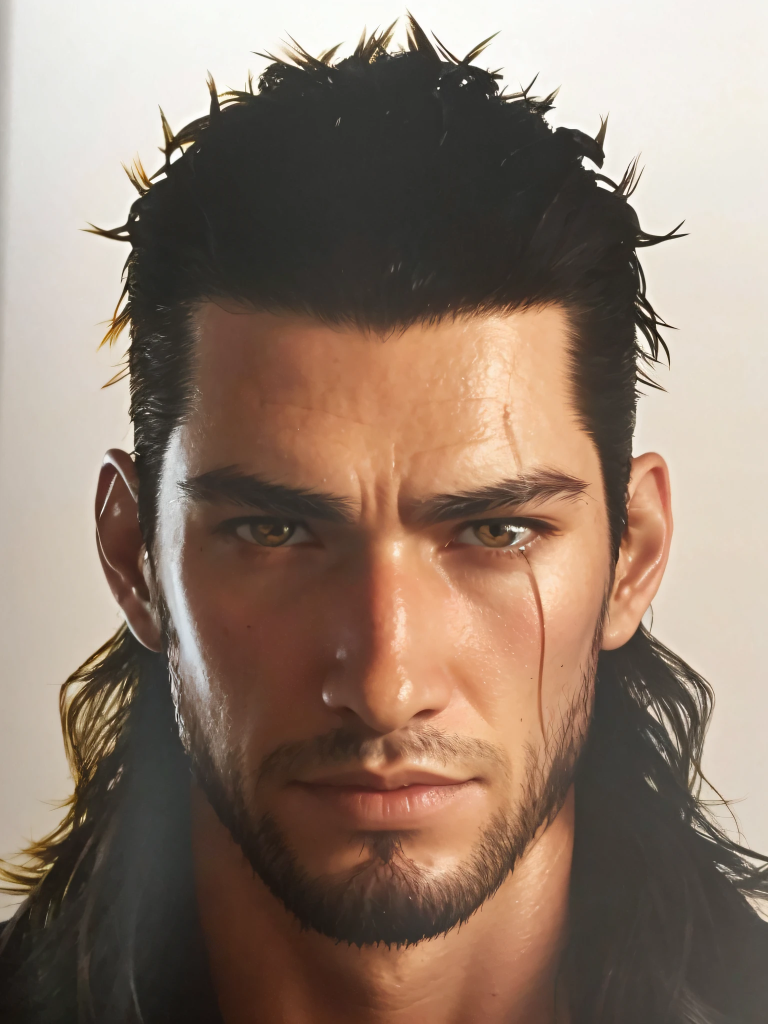 a close up of a man with a wet face and long hair, portrait of adam jensen, tsurumaki kazuya, takehiko inoue, kazuya takahashi, sharp looking portrait, sharp high detail face, sharp detailed face, kentaro miura art, sylas, portrait of geralt of rivia, shinkiro toshiaki mori --auto --s2