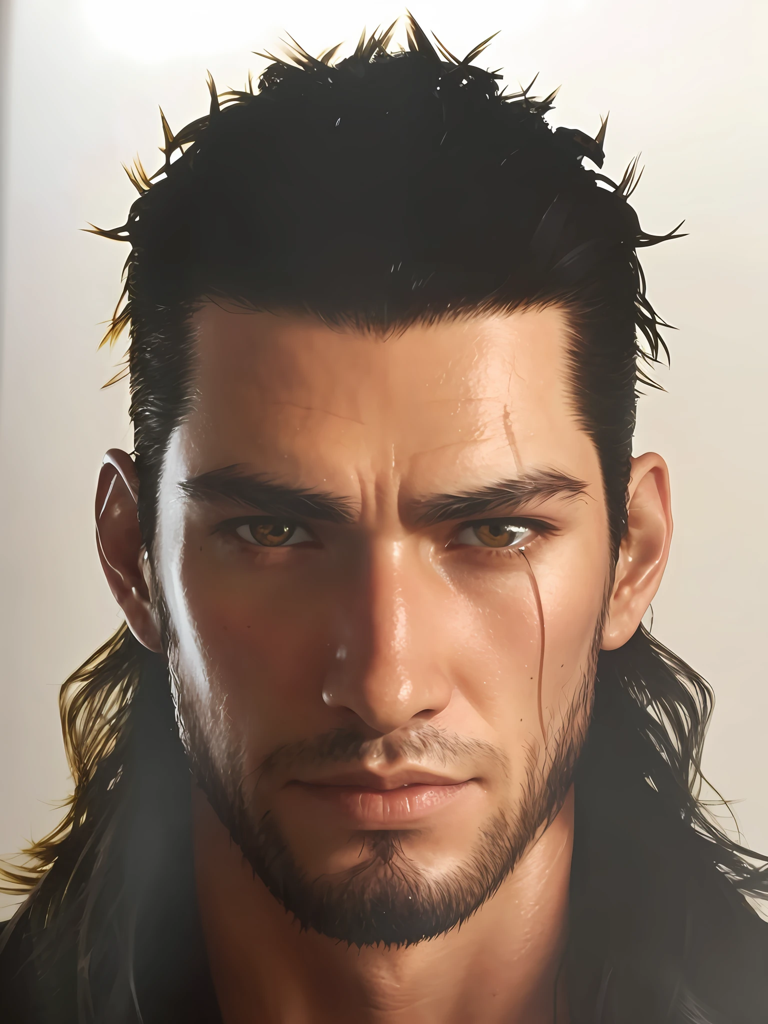 a close up of a man with a wet face and long hair, portrait of adam jensen, tsurumaki kazuya, takehiko inoue, kazuya takahashi, sharp looking portrait, sharp high detail face, sharp detailed face, kentaro miura art, sylas, portrait of geralt of rivia, shinkiro toshiaki mori --auto --s2