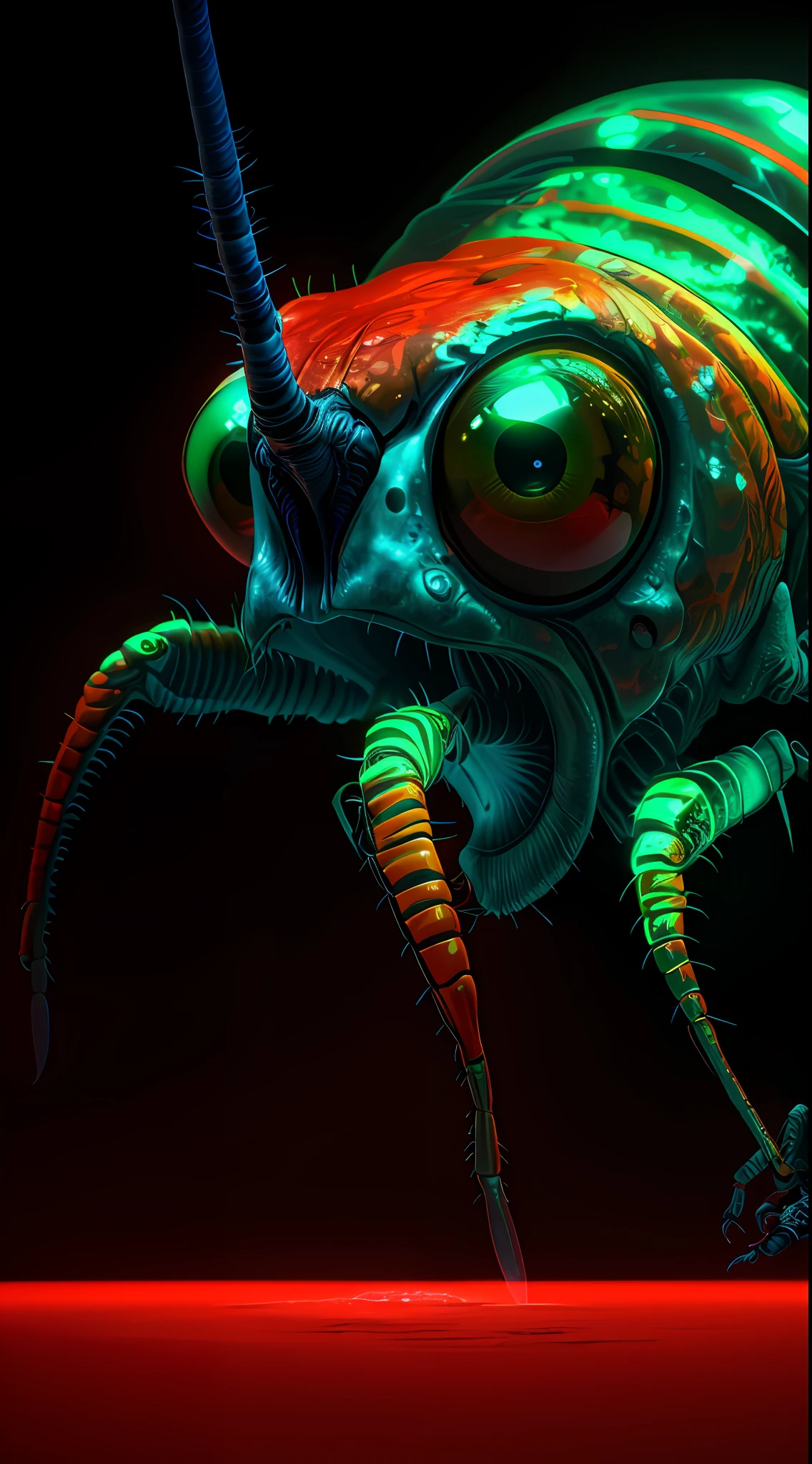 a closeup of a red colored insect with a very large eye, portrait of an alien insect, scary macro photo, amazing 4K space creature, portrait of an insectoid, beeple!, highly detailed, highly microdetailed creature, realistic creature concept, superior horrible creatures, detailed creature, ultra-detailed digital painting, hyper realistic fantasy monster, matte color, scary, insectoid creature