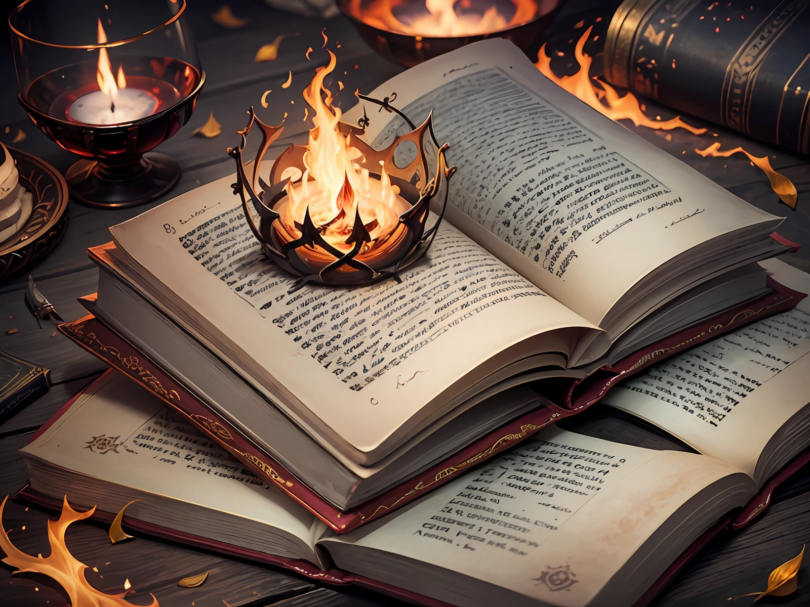 Magical macabre book, catching fire with flames and darkness --auto --s2