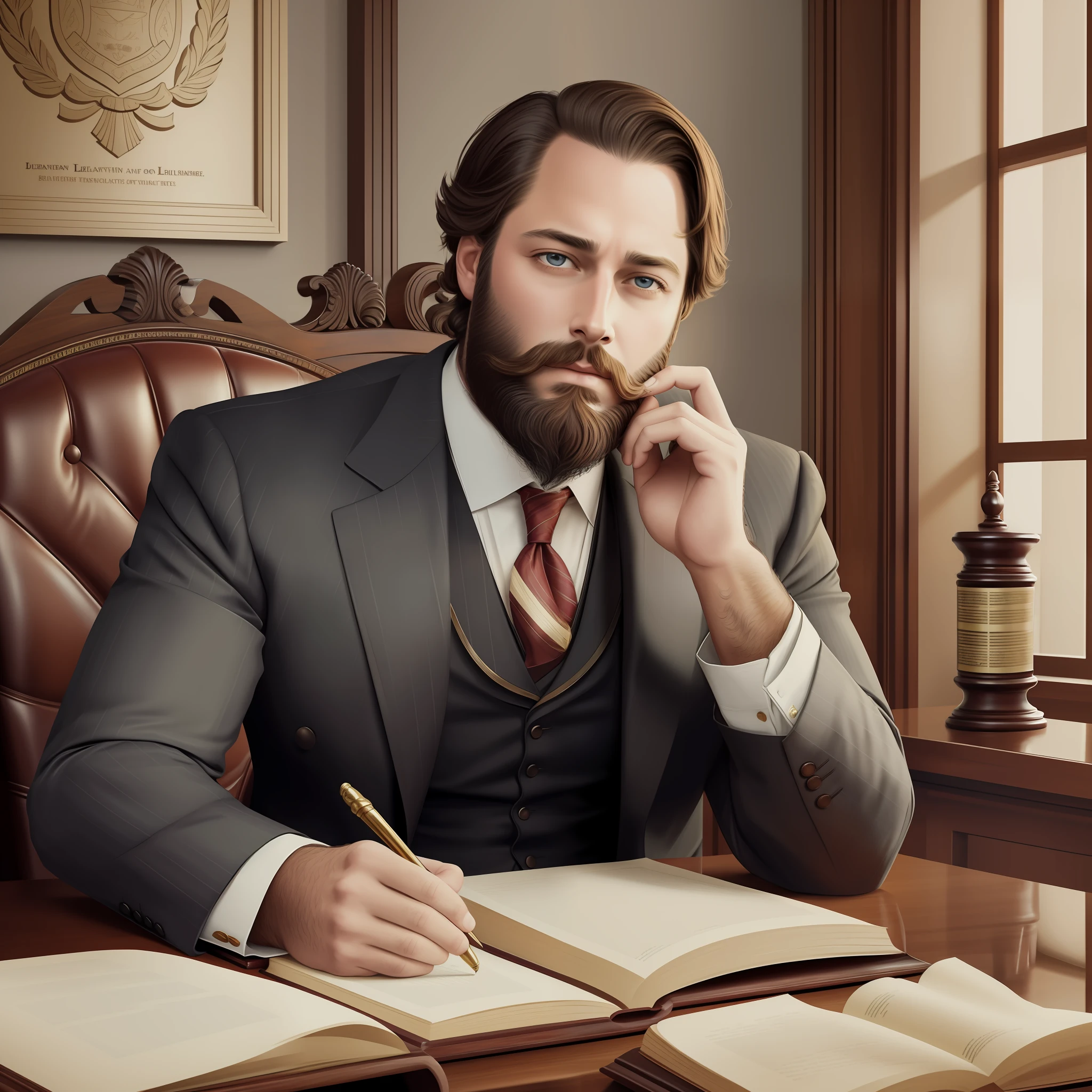 Lawyer, lawyer defending accused in court, bearded lawyer, man with big beard, Clement Vallandigham style, Clement Vallandigham