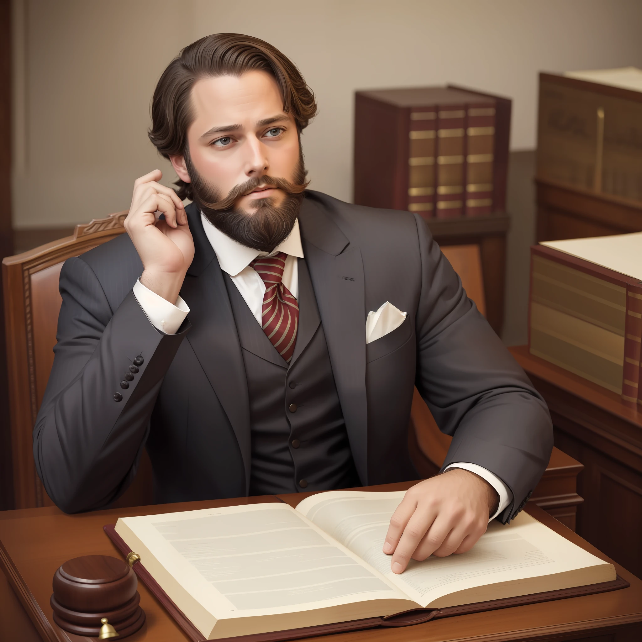 Lawyer, lawyer defending accused in court, bearded lawyer, man with big beard, Clement Vallandigham style, Clement Vallandigham