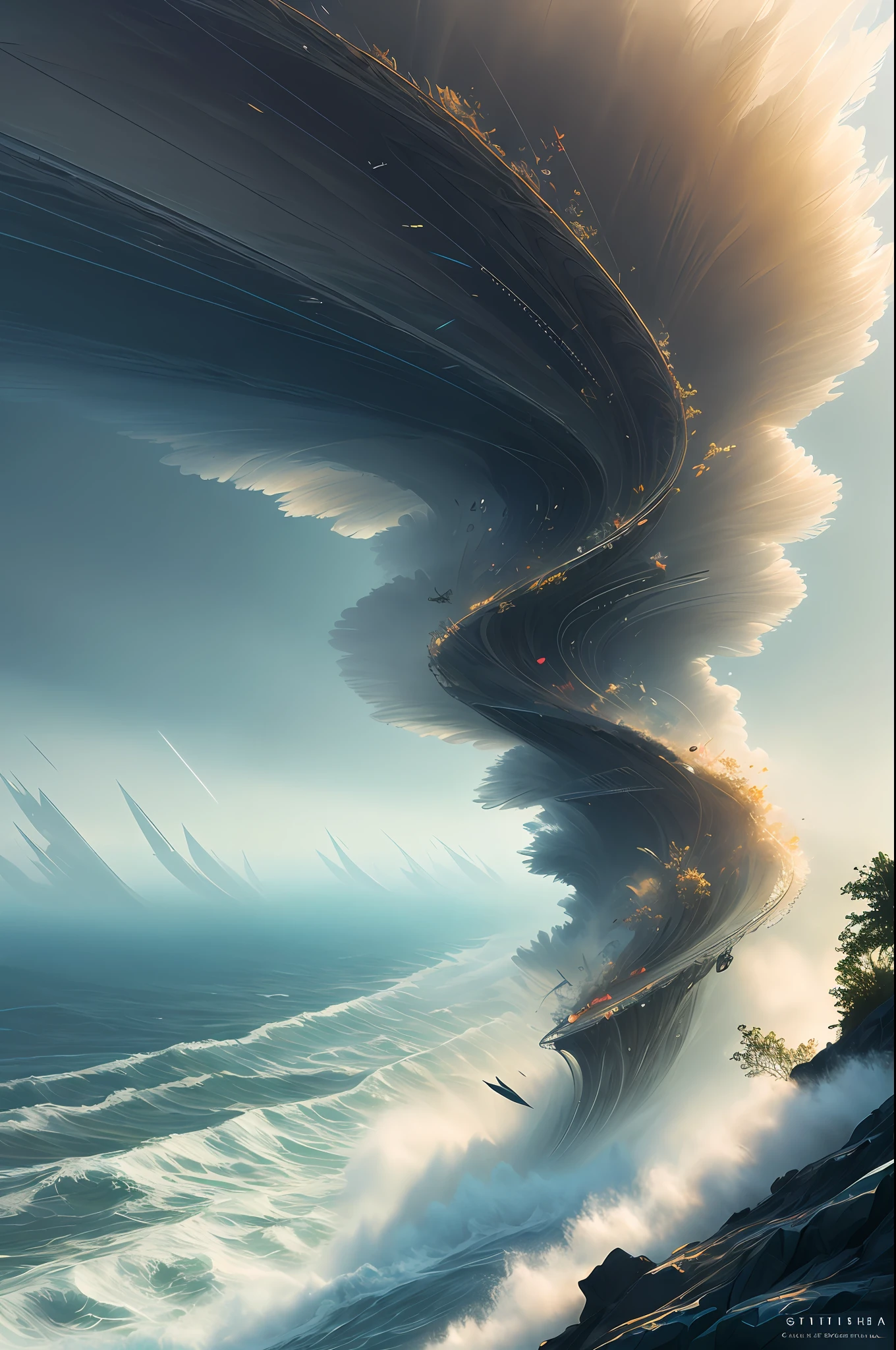 Where the Wind Meets the Water, steam, spiral, tornado, synesthesia, ethereal, tangled, trend in artstation, sharp focus, studio photo, intricate details, highly detailed, by Greg Rutkowski