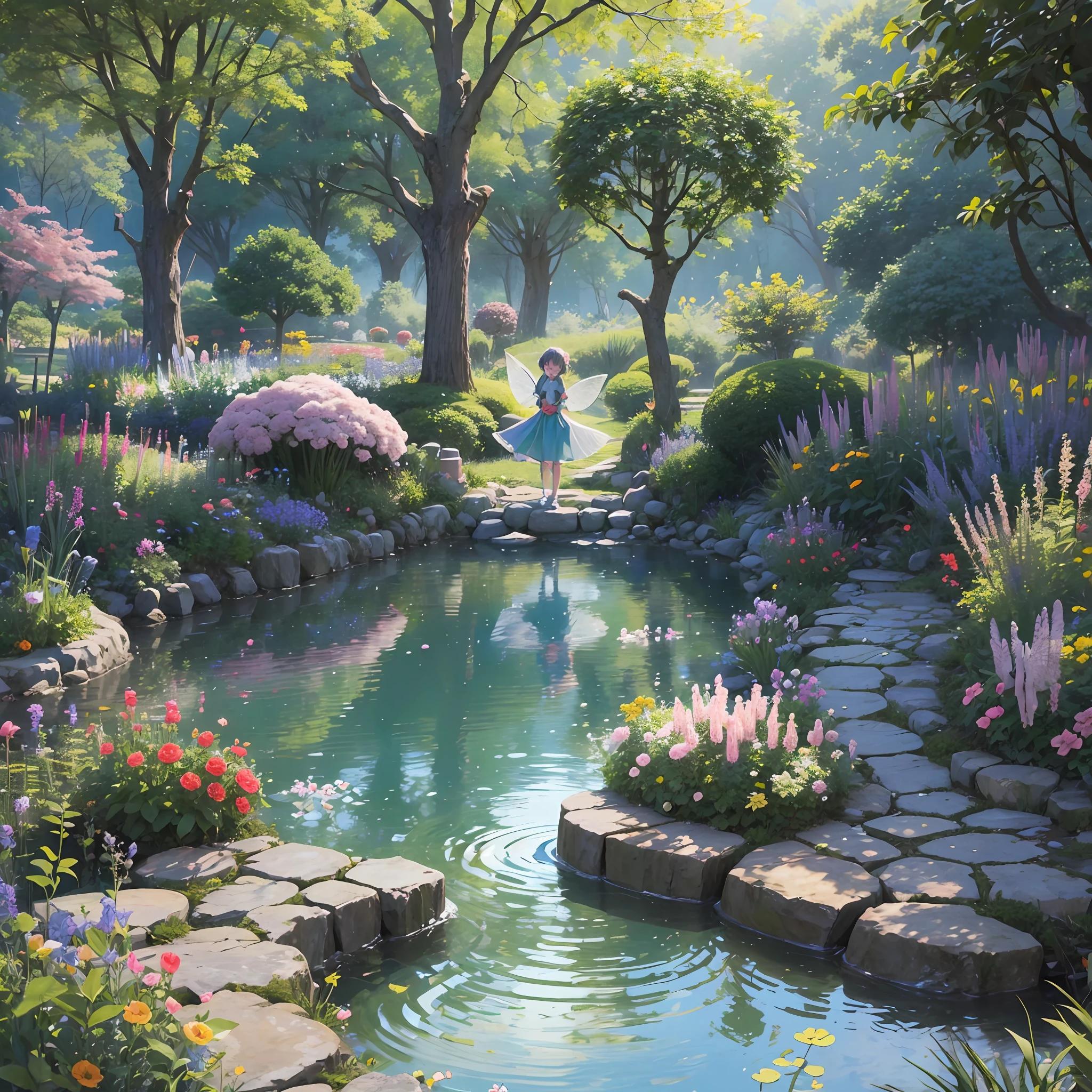 Kame-chan walked into the garden pond excitedly. Colorful flowers were blooming there, and a sweet aroma was in the air. The pink, blue, and yellow flowers welcomed Kame and seemed to be smiling.
In the garden pond also lived many five little fairies. As Kame-chan approached, the fairies began to dance. They had sparkling feathers and greeted Kame-chan with a cute smile.
"Welcome, Kame-chan, enjoy your adventure to the garden," the fairies sang as they guided Kame-chan. Kame-chan explored the garden with the fairies and learned the names of the flowers and the secrets of the fairies. --ar1:1
The inside of the garden pond was enveloped in fun and mysterious magic, and Kame-chan was filled with the beauty of nature and the kindness of the fairies. What awaits in the garden from now on, Kame-chan's adventure will continue.