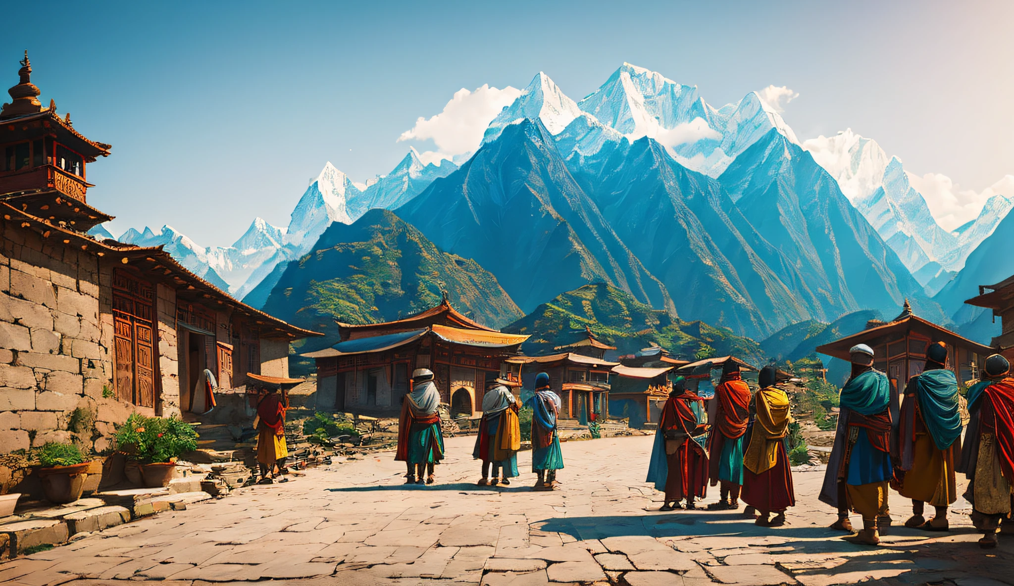masterpiece, high quality, solo focus, Himalayas, beggars, (realistic street without light), ancient castle, ancient people, (beggars), kodak portra 400 camera f1.6 lens rich colors hyper realistic texture dramatic lighting unreal engine trend on artstation cinestill 80 --auto --s2