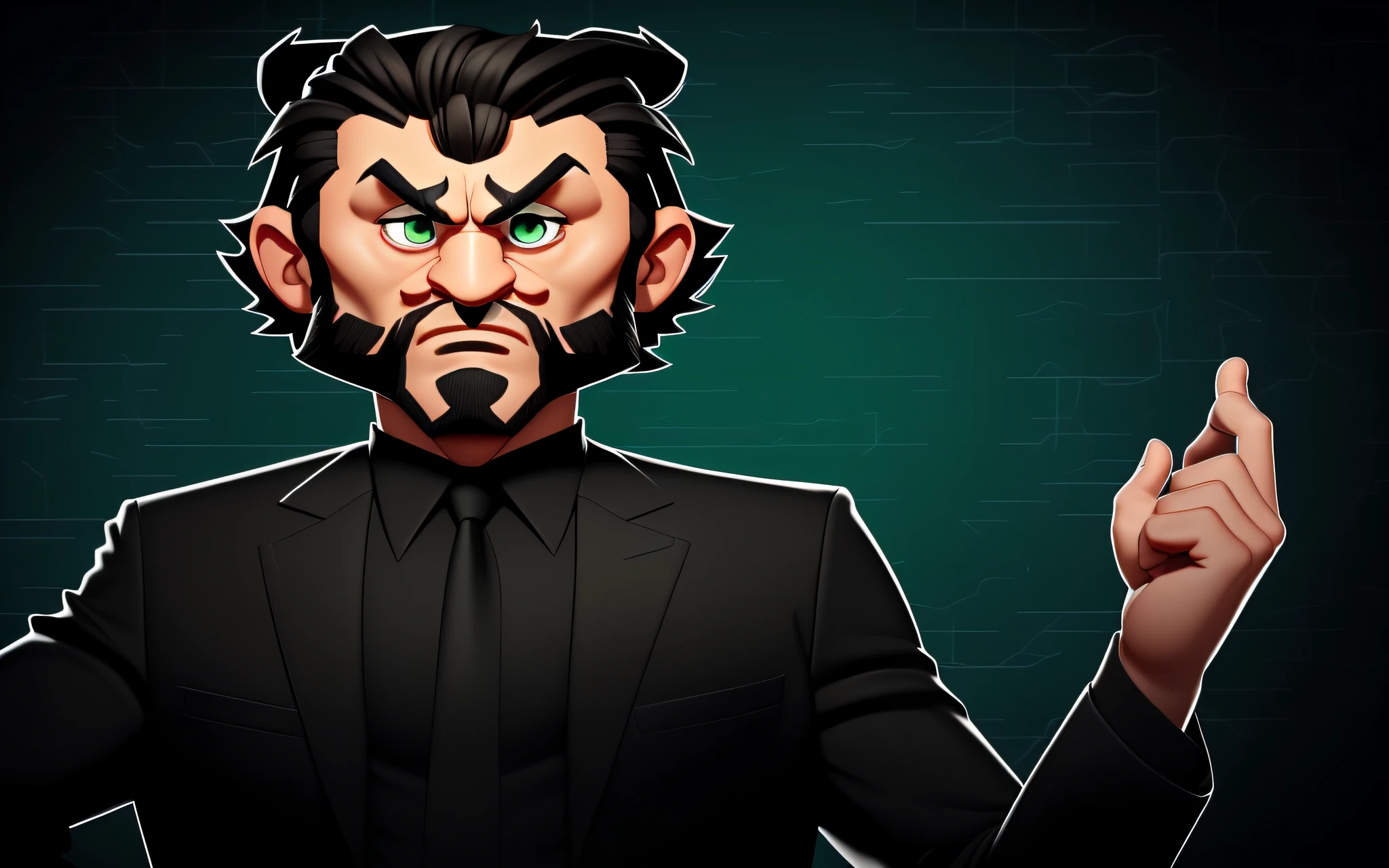 illustration of a man with a black shirt and tie and a green background, symmetrical portrait rpg avatar, cartoonish and simplistic, avatar for website, vector illustration, avatar image, with serious face expression, cartoonish vector style, your personal data avatar, serious cartoon, wikihow illustration, serious business, datanft as a data avatar, svg illustration