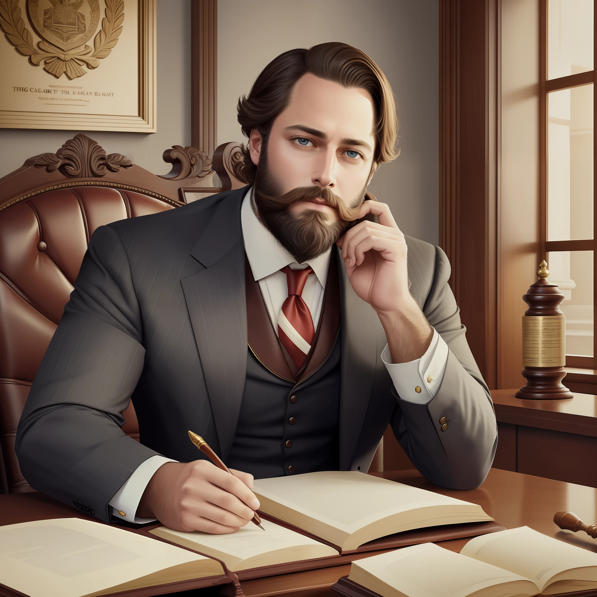 Lawyer, lawyer defending accused in court, bearded lawyer, man with big beard, Clement Vallandigham style, Clement Vallandigham