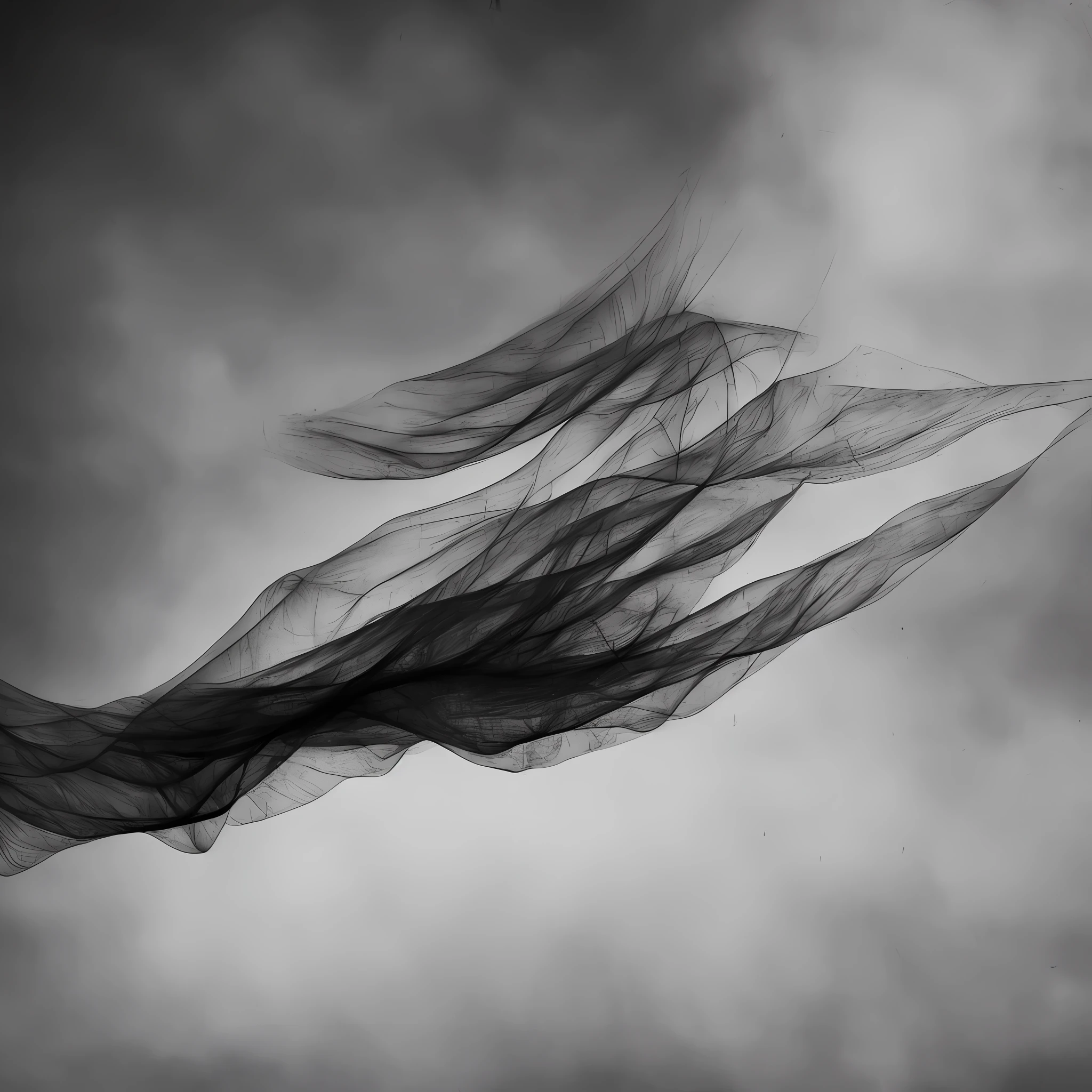 (best quality, small details, masterpiece), an abstract image of a flying veil, minimalist, dark hue, ("veil flight":1.1), no additional objects, no characters, no pop art tag, no fonts.