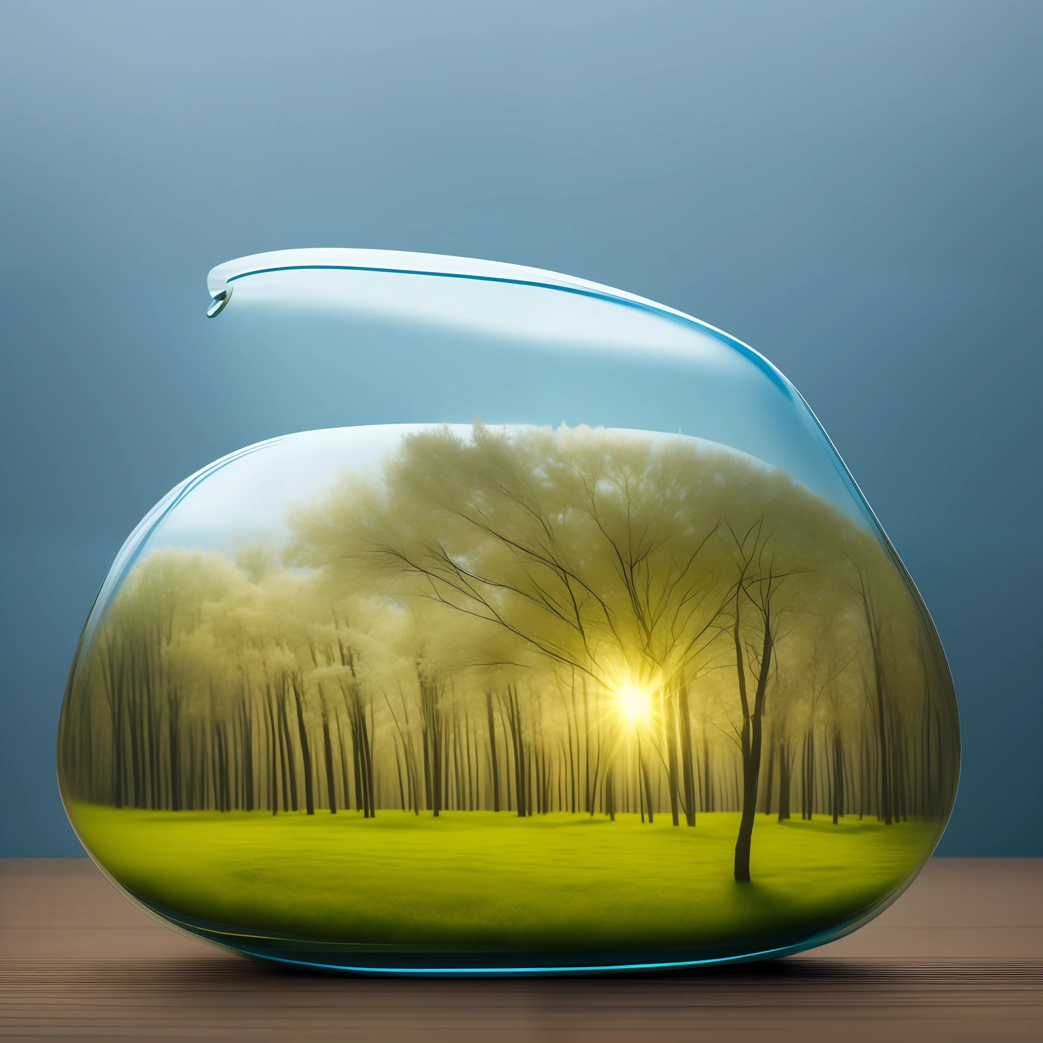 A realistic photo of spring in a thin oval bottle