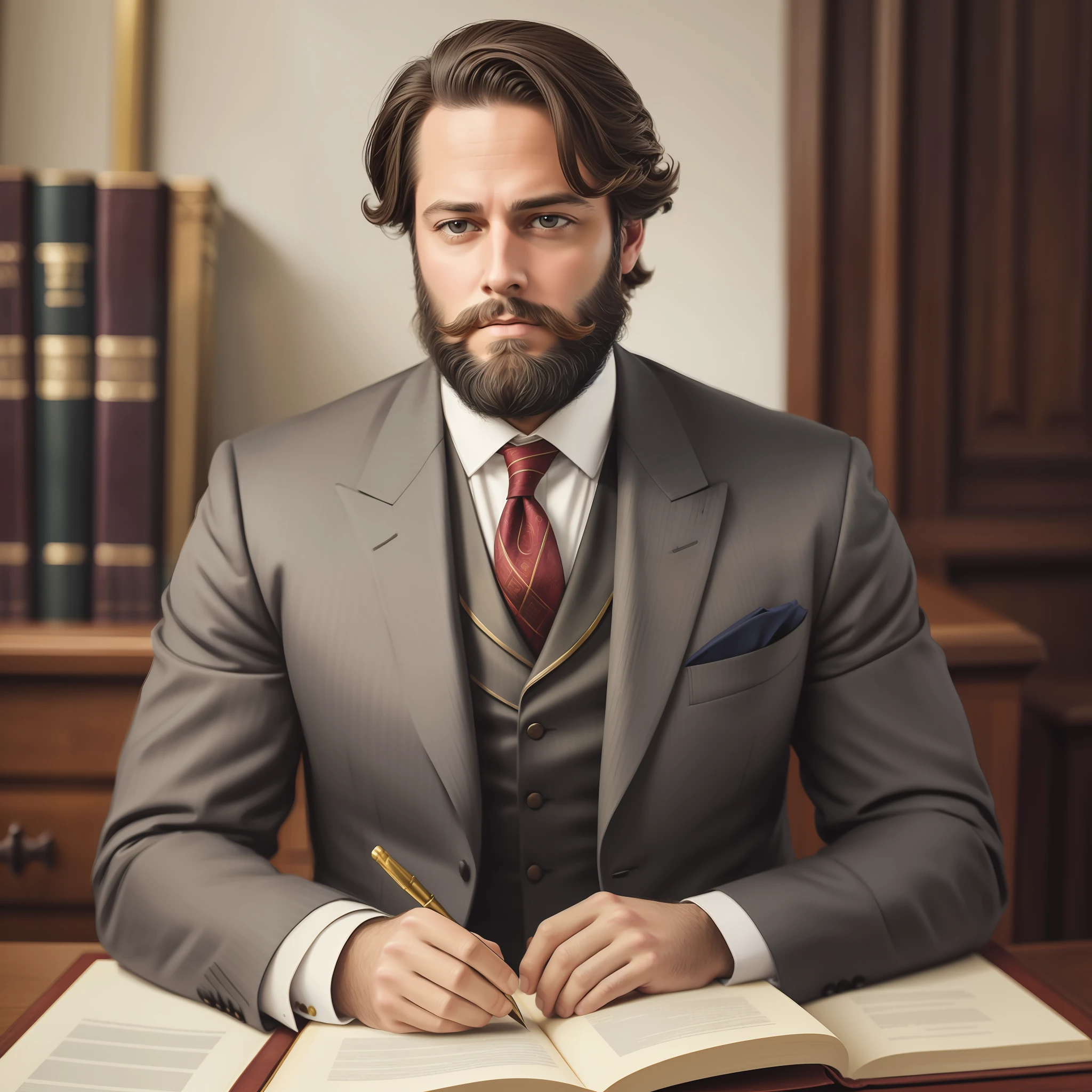 Lawyer, lawyer defending accused in court, bearded lawyer, man with big beard, Clement Vallandigham style, Clement Vallandigham looking lawyer it the camera, close up