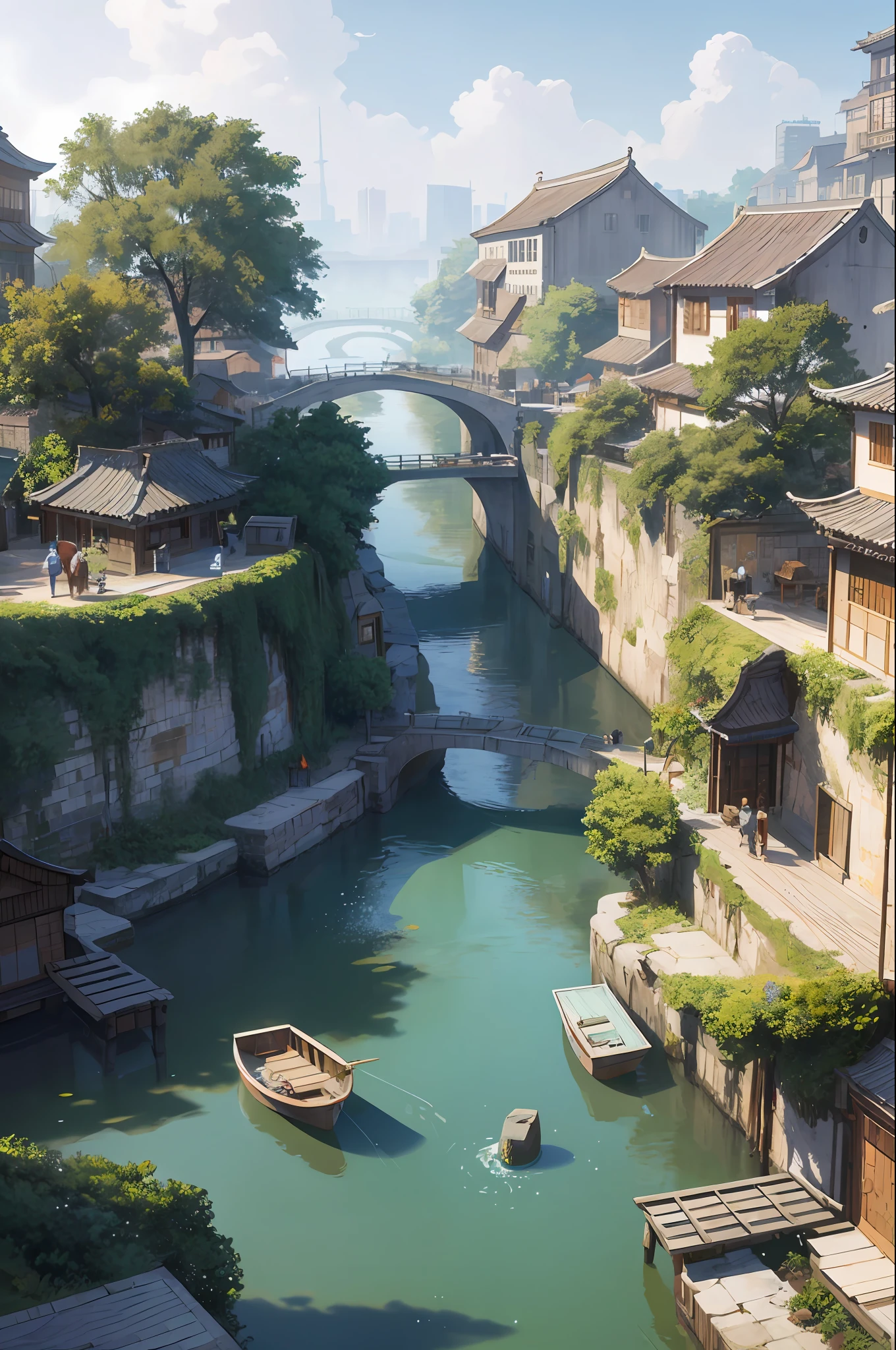 Masterpiece, best quality, (very detailed CG unified 8k wallpaper), (best quality), the city's stone streets crisscross, quaint and elegant, with wooden buildings and eaves protruding on both sides, giving a unique taste. Standing by the river, the hanging footed buildings on both sides of the Tuojiang River are connected into a piece, complementing the clear and beautiful Tuojiang River, which is very spectacular. (best illustration), (best shadow), (particle effect) and other 3D, Octane rendering, Ray tracing, ultra detailed - v6
