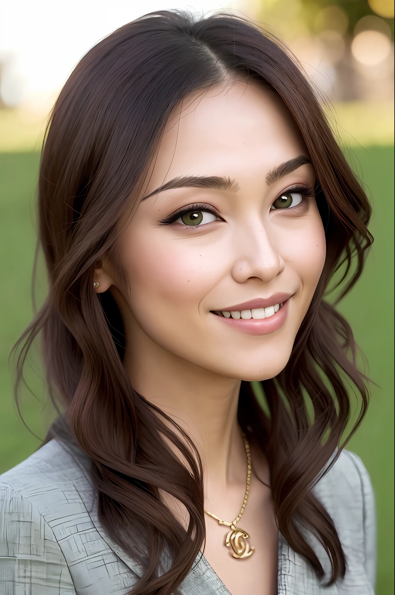(editorial photo of 38 yo woman, lonely, Chanel hair, thin oriental girlfriend), (small breasts), detailed full body, (split lips), a beautiful and pleasant smile, realistic green eyes, POV, realistic[:, (dof, bokeh, beautiful symmetrical face, perfect bright eyes, well-defined pupils, high contrast eyes, ultra detailed skin, skin pores, vellus hair, fabric stitching, fabric texture, stone texture, finely detailed features)