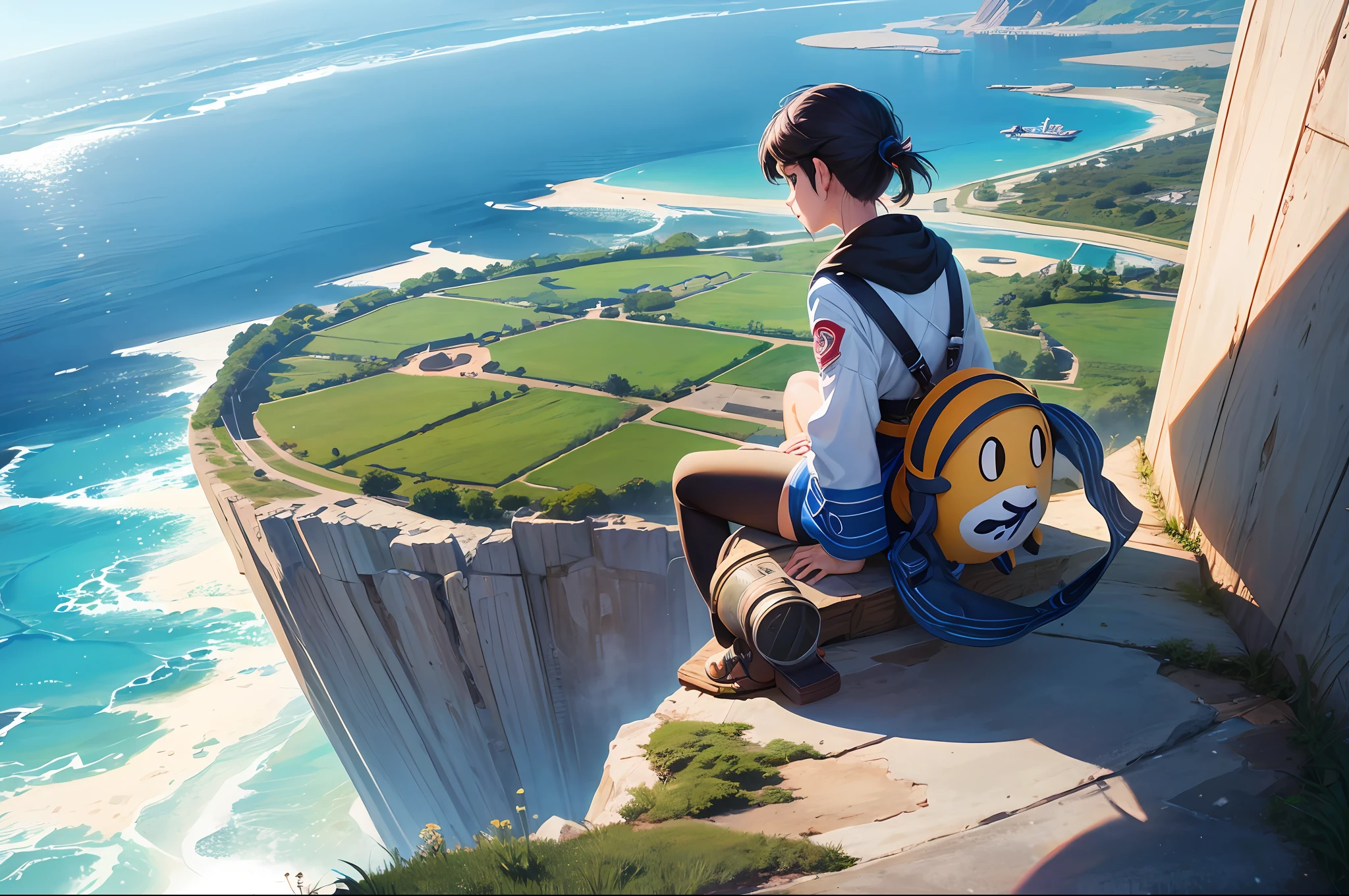 illistration of a yourg pixar girl looking over the edge of the earth --auto --s2