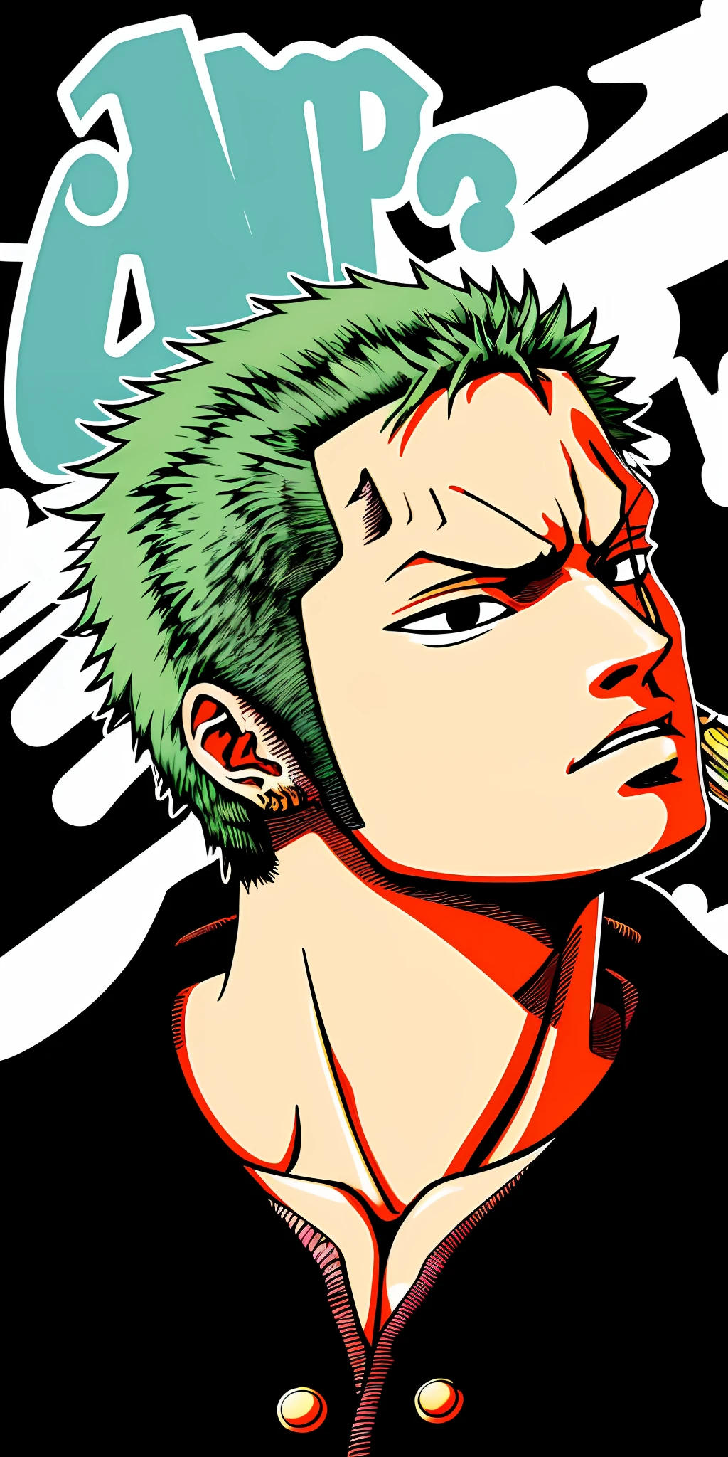 Roronoa Zoro, Close Up, One Piece of Art, Matte Black Background, 4K, Eiichiro Oda Style, Digital Anime Art Detailed, Detailed, Clean Detailed Anime Art