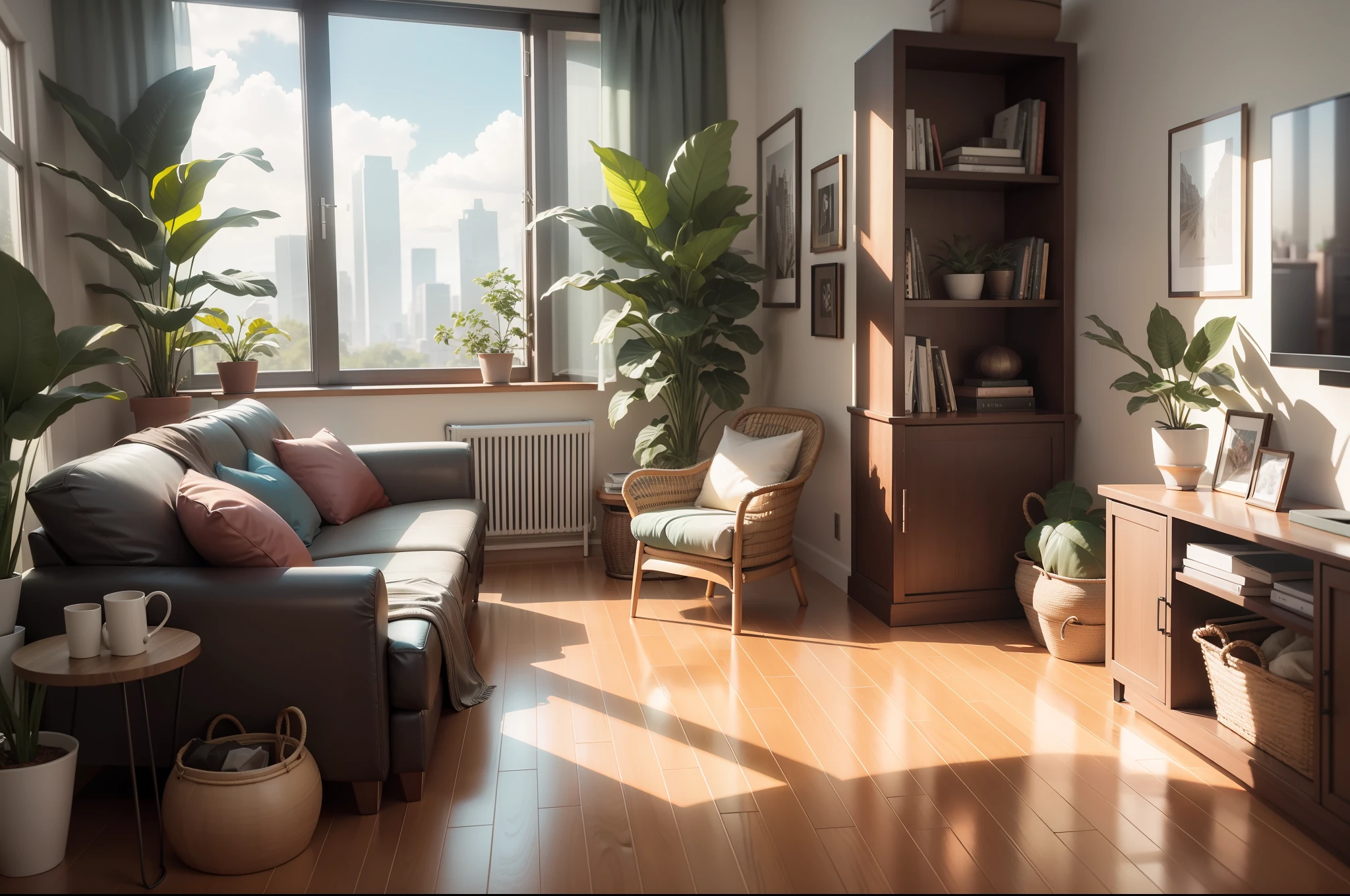 2023 Living Room Decor, realistic, 8k, super resolution, very sharp, very detailed --ar 3:2 --stylize 1000