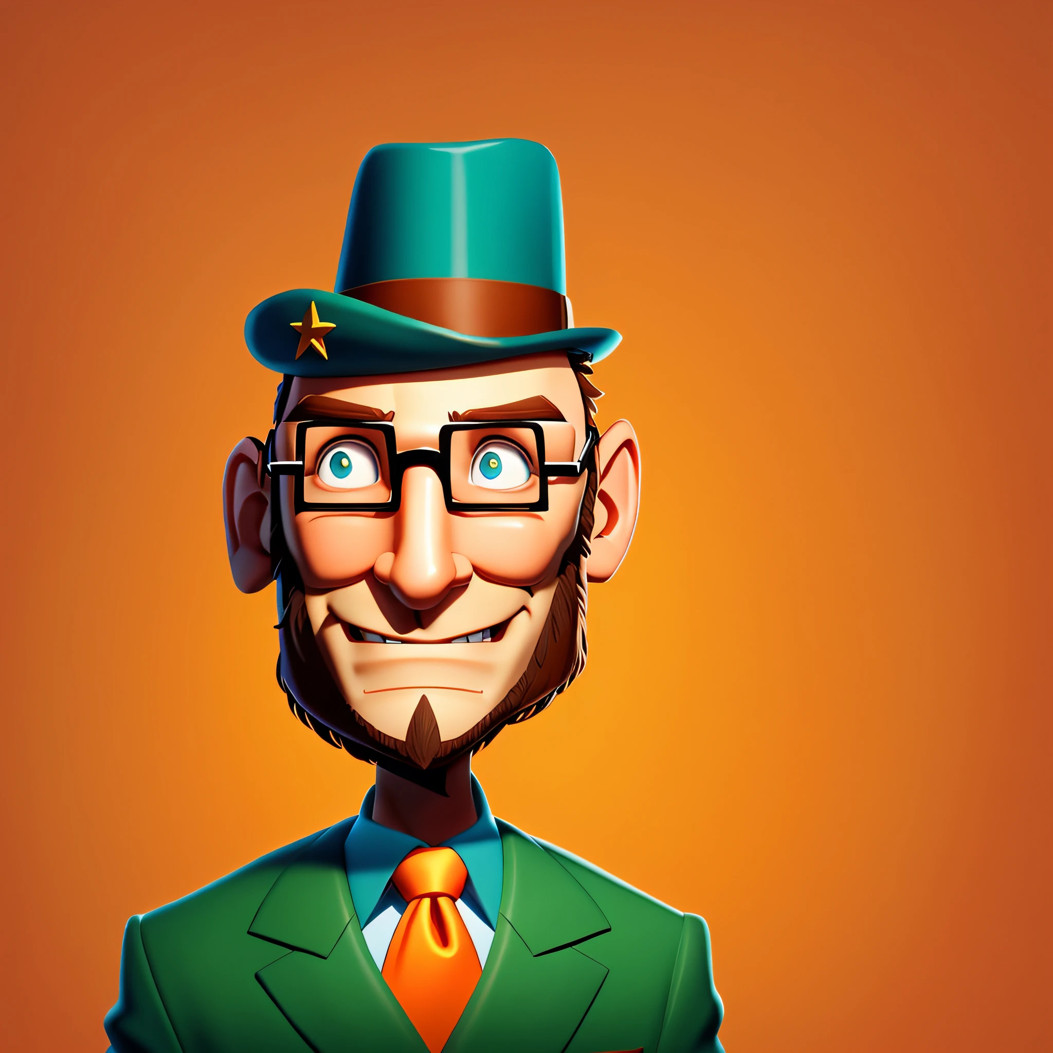 a drawing of a man with a hat and glasses, character portrait of me, poorly drawn, drawn with photoshop, man with glasses, character with a hat, simple 3d cartoon, nerd man character portrait, portrait with orange background, character concept portrait of me, AI self-portrait, simple concept art portrait of, he's wearing a hat, Harry Volk style clip art