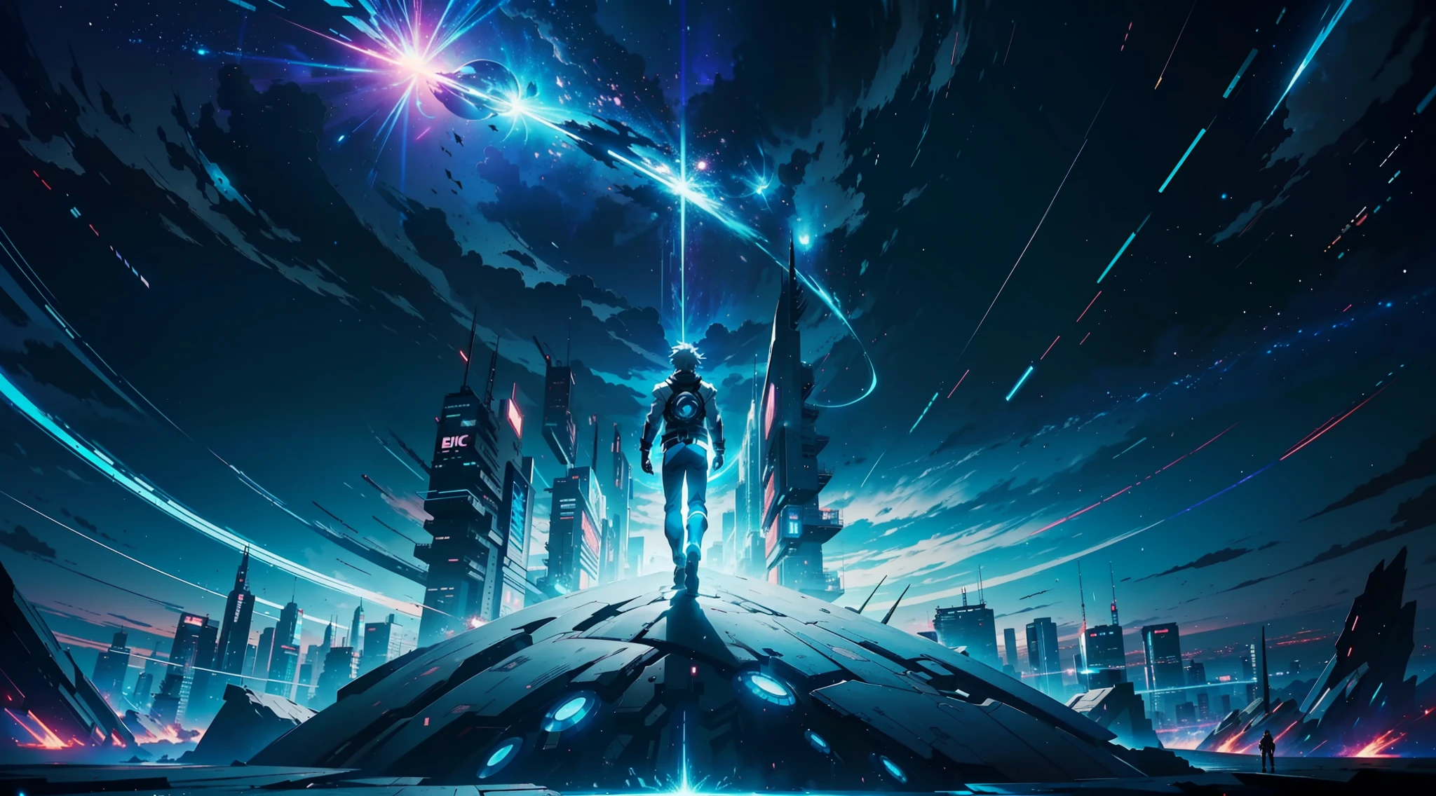 (8K anime:1.2),an epic starring a man with teleportation powers,(epic animation style), with incredible visual effects,(futuristic background),an exciting story. (male protagonist,superpower:teleportation,forward animation,extraordinary fx,futuristic backdrop)