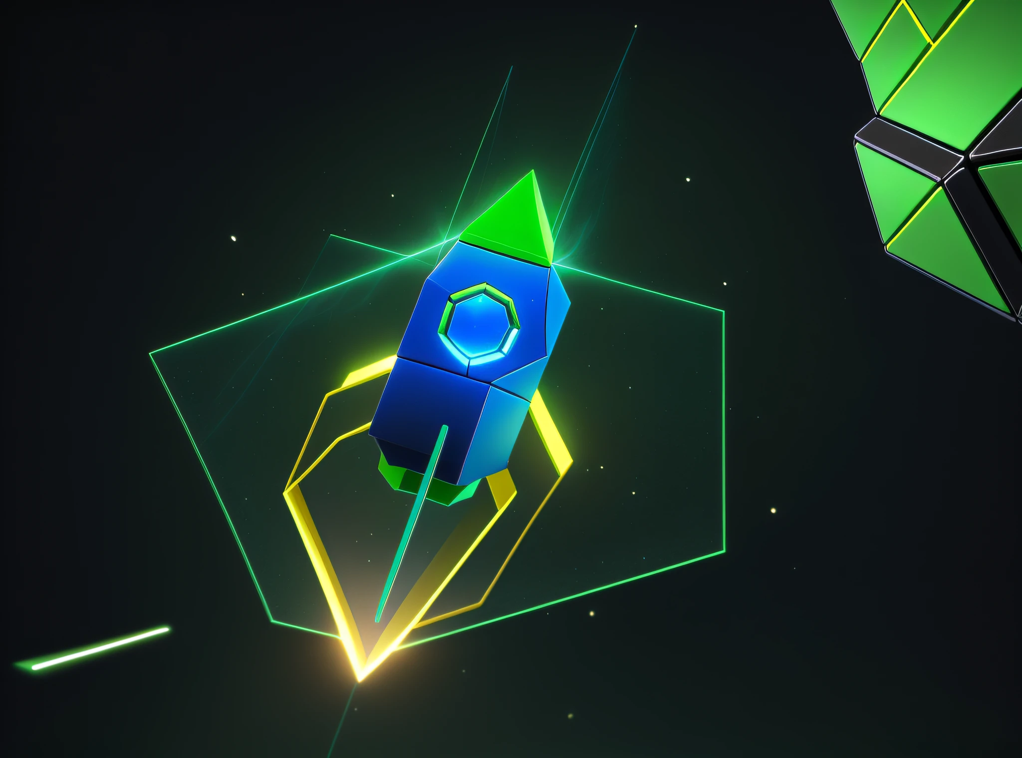 arafed image of a rocket flying through a green box, super cool rocket, 🚀🚀🚀, package cover, scutoid, hypercube, by Robert Richenburg, rocket launch, 🚀🌈🤩, cube portals, blockchain vault, rocket, by Sebastian Vrancx, tesseract, rendered image, cubic blocks, 3 d icon for mobile game