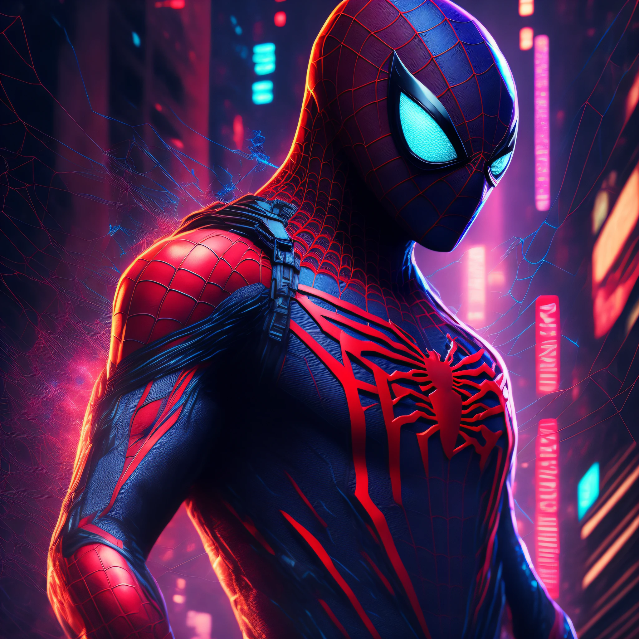 Spider-Man, Cyberpunk, 8k, brave, intense, masterpiece