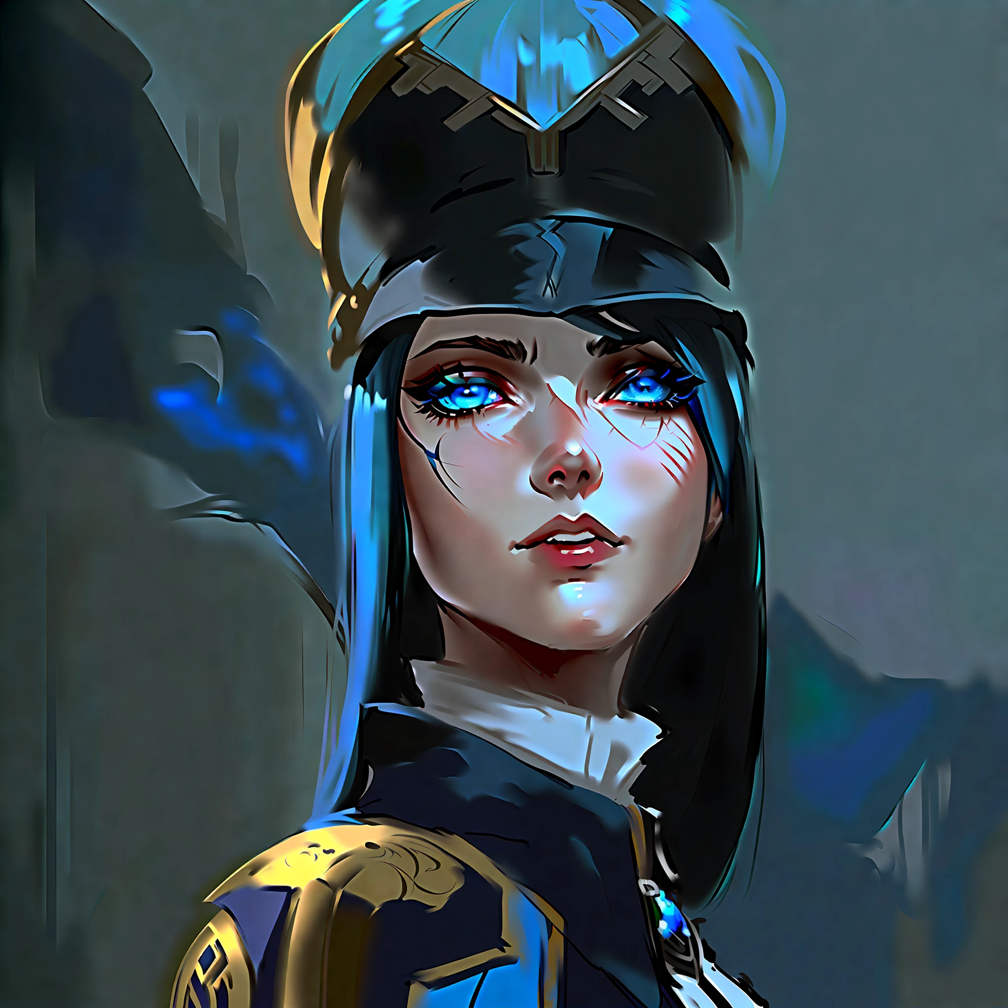 a close up of a woman with blue hair and a brown jacket, nico robin, ig model | artgerm, painted in the style arcane, detailed anime character art, highly detailed exquisite fanart, realistic anime 3 d style, portrait knights of zodiac girl, artwork in the style of guweiz, alexandra fomina artstation, samira from league of legends