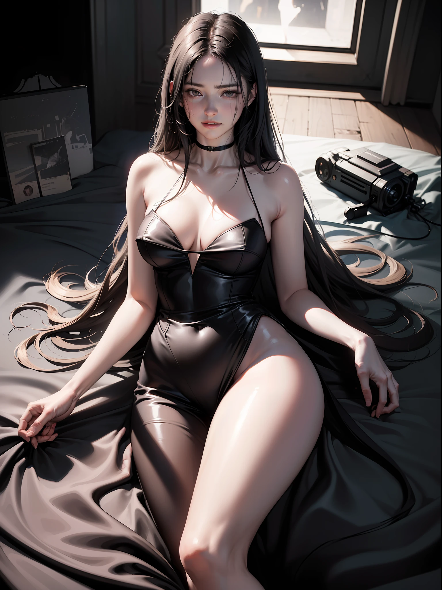 ((You may be one person to the world but you may also be the world to one person, paradox, Adrian Ghenie, jenny saville, edward hopper, dark art by James Jean, Takato Yamamoto)),(RAW photo, best quality), ((Nostalgia,1980s syle)),(A girl with a literary atmosphere:1.2),(realistic, photo-realistic:1.3), extremely delicate and beautiful, Amazing, finely detail, masterpiece, ultra-detailed, highres,best illustration, best shadow,intricate,depth of field,1girl,(long legs:1.4),long hair,messy hair,((((low key,dark scene,dimly lit)))),fat,(((soft lighting:1.4))),(pale skin:1.4),(shy smile),(cinematic angle),sharp focus, award winning, volumetric fog, 8k UHD, DSLR, high quality,( film grain:1.4), Fujifilm XT3,(looking at viewer)