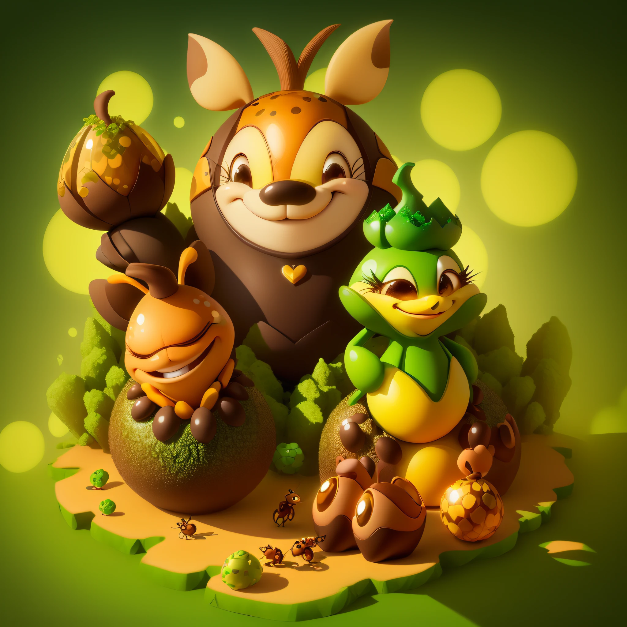 anthills made of avocado fruits, honeypot ants, smile face, Disney, animation, upscales, enchantment, engagement, emotion, glazed