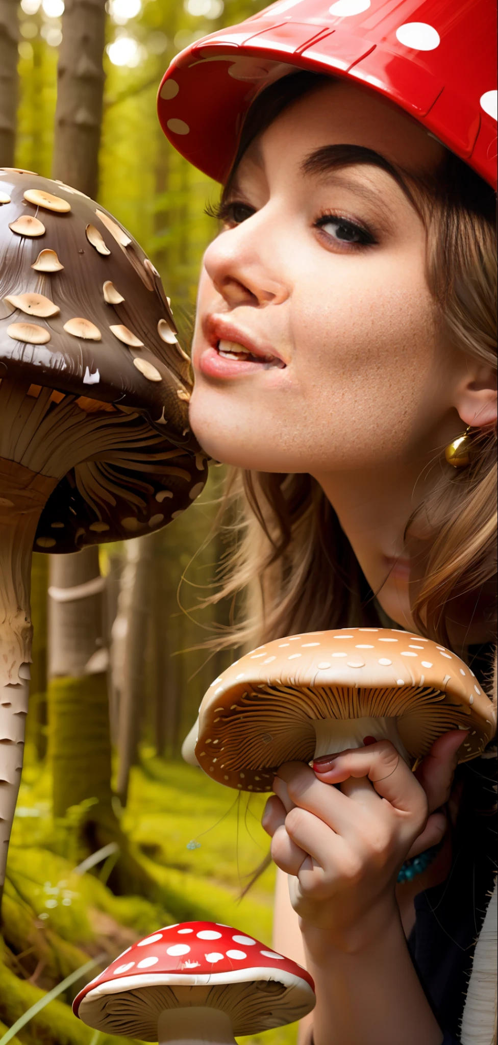 Woman kissing mushroom