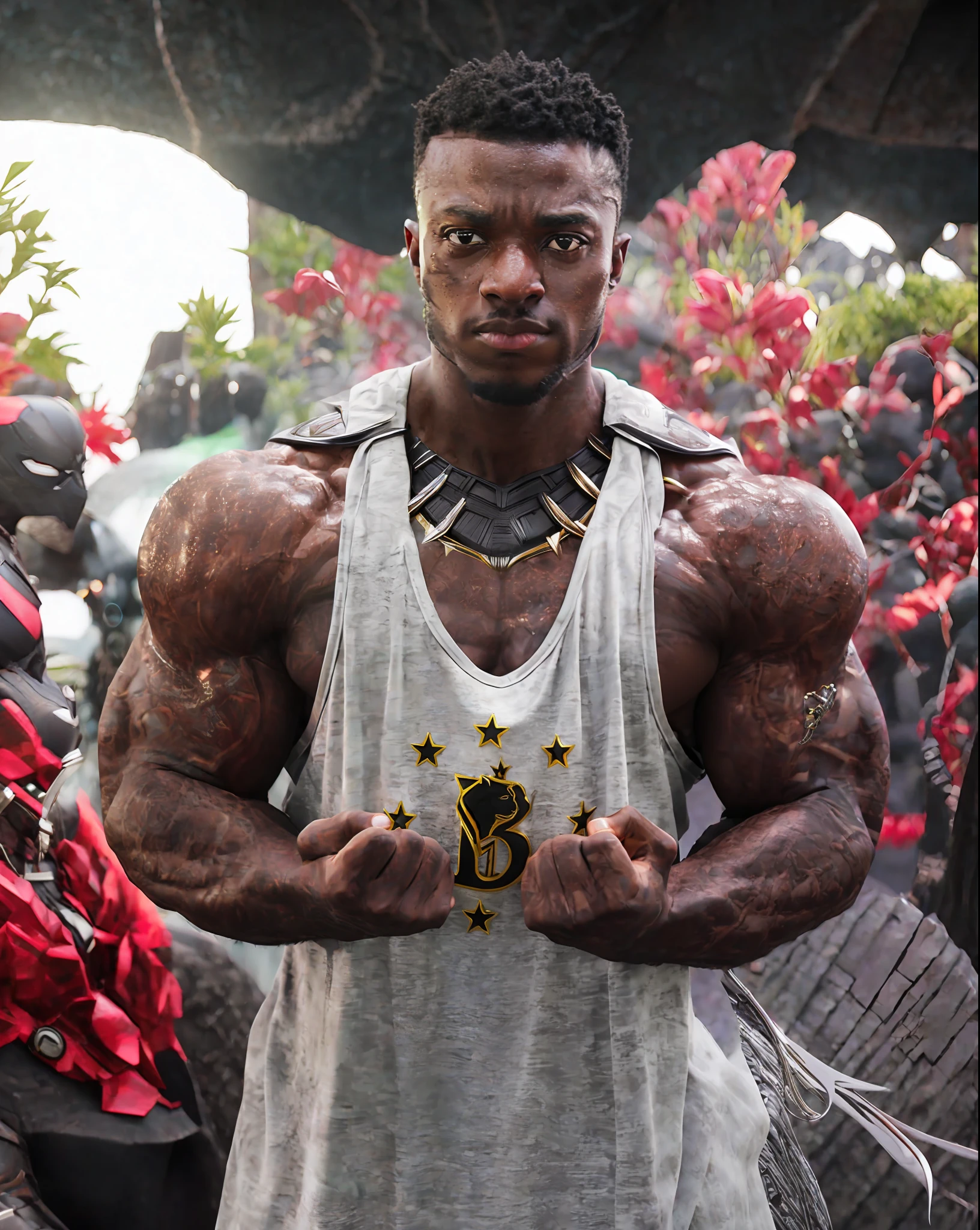 (Best quality, 8k, 32k, black panther necklace, there wakanda background, ultra detailed, , detailed eyes