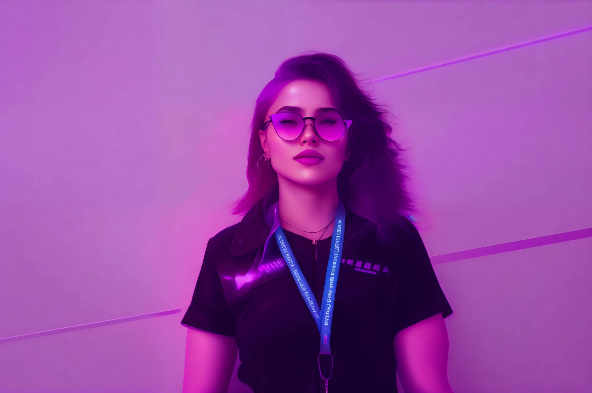 (a beautiful young woman, realistic and detailed portrait, cyberpunk style),(cinematic, beam of light, neon purple and pink, vibrant), leather coat, black and pink hair, the pose resembles running, emotion a little tense.
