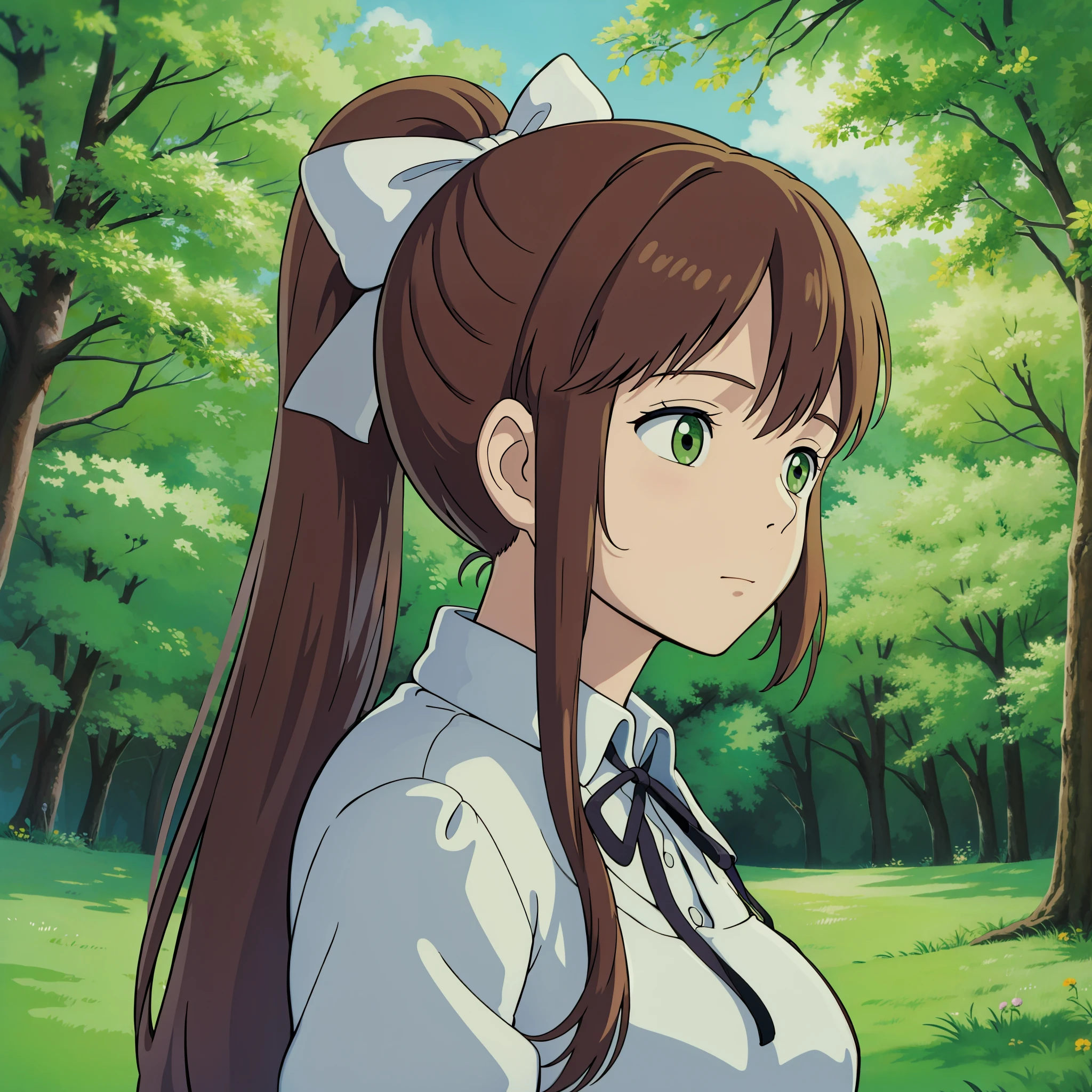 white shirt, black ribbon, studio ghibli style