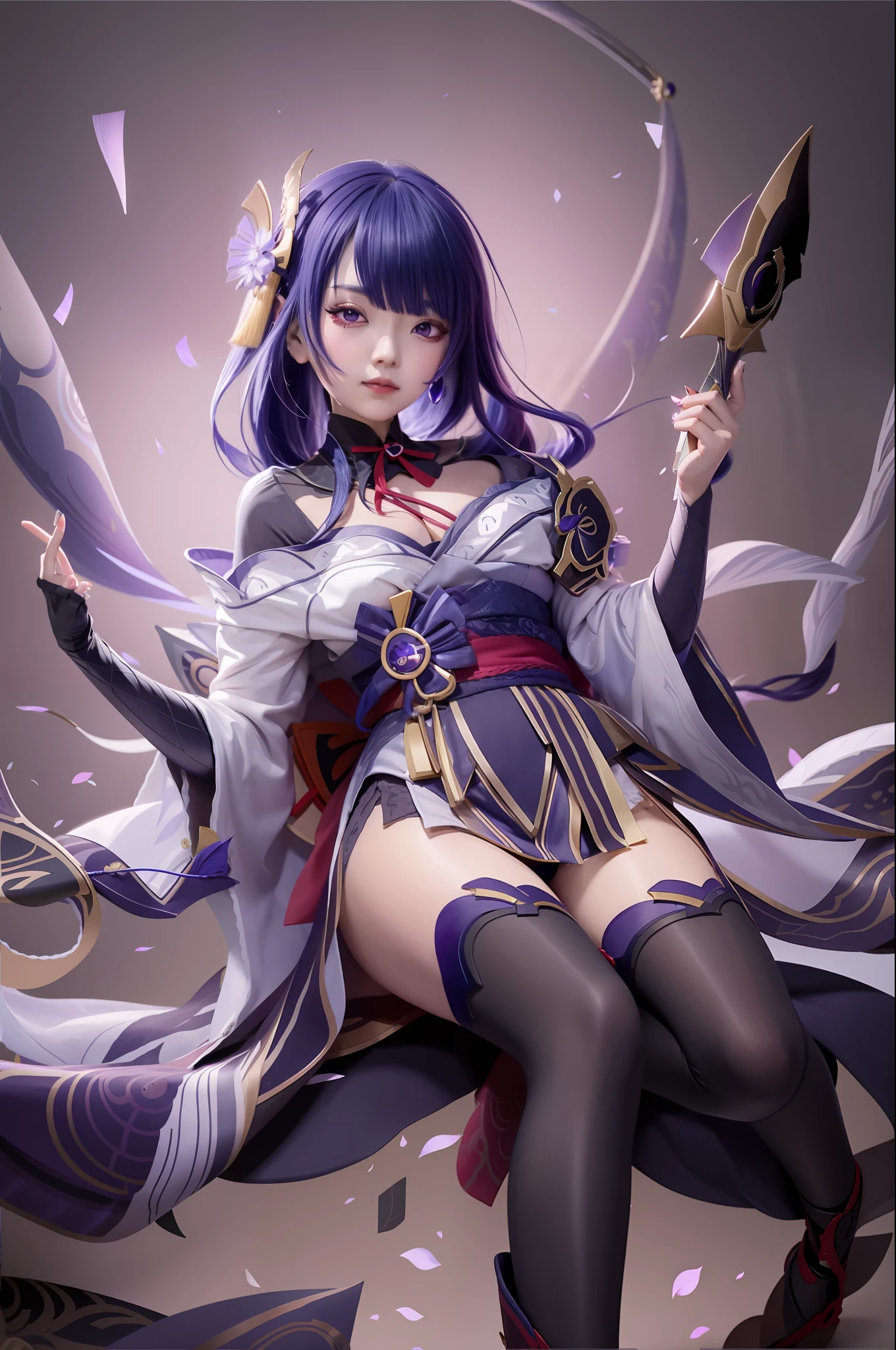 Anime girl with sword and blood on her body, Raiden Shogun Genshin Impact, Shalltear Bloodfallen, Onmyoji Portrait, Onmyoji Detailed Art, Onmyoji, Artgerm extremely detailed, Raiden Shogun Game Genshin Impact, Shalltear by Overlord, Full Body Xianxia, Add More Details - Detail Enhance, EnvyBetterHands LoCon_(Beta2)