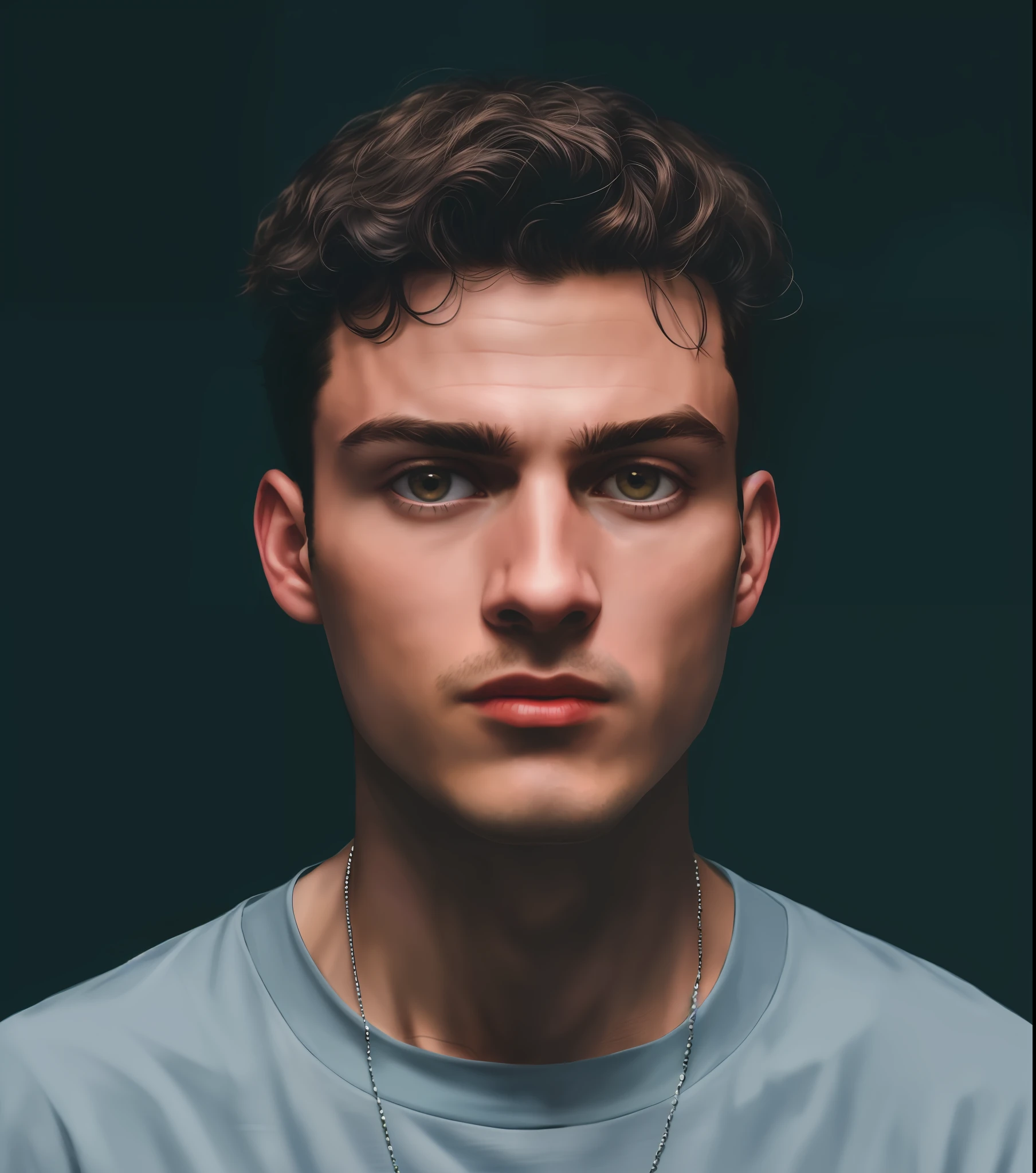 a close up of a man with a necklace on his neck, miles johnstone, portrait of a young italian male, headshot profile picture, halfbody headshot, high quality portrait, portrait of a rugged young man, nico delort, sharp looking portrait, liam brazier, tight face shot portrait, mid shot portrait, jamie reid, color portrait, portrait of young man