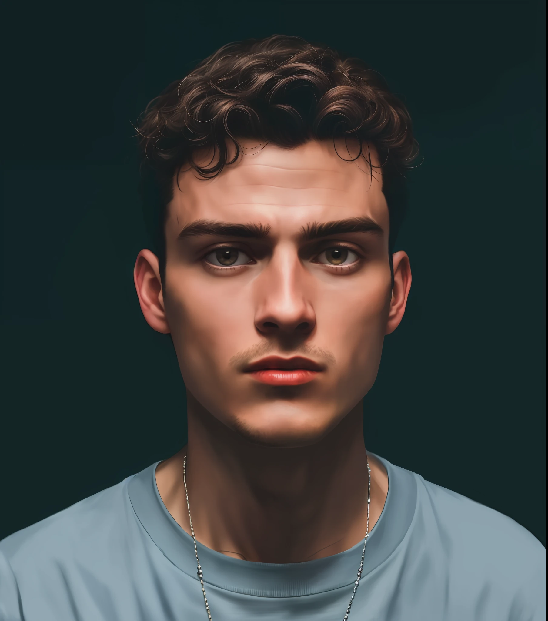 a close up of a man with a necklace on his neck, miles johnstone, portrait of a young italian male, headshot profile picture, halfbody headshot, high quality portrait, portrait of a rugged young man, nico delort, sharp looking portrait, liam brazier, tight face shot portrait, mid shot portrait, jamie reid, color portrait, portrait of young man