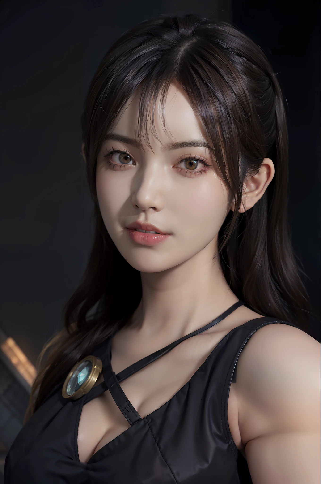 Hyperrealist female portrait by David Hockney and Alphonse Mucha, fantasy art, photorealistic, dynamic lighting, art station, poster, volume lighting, highly detailed face, award-winning, (pre-focused), (Darkness: 1.6), 1 girl, low key, long hair, gray hair, 8K, FF Tifa