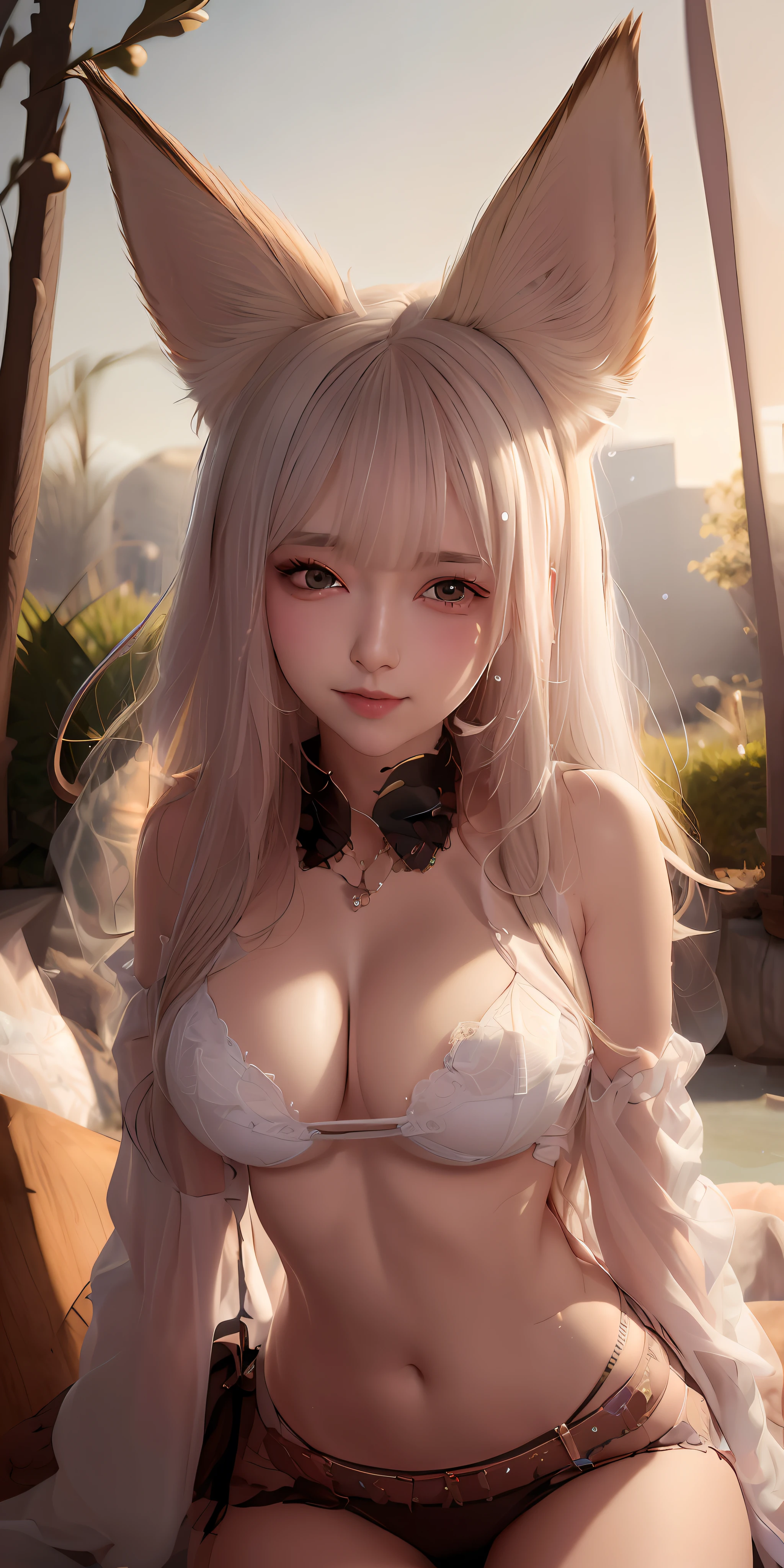 sexy woman in a white bikini with ears and a collar, very beautiful cute catgirl, 3 d anime realistic, artwork in the style of guweiz, seductive anime girl, hyper realistic anime, photorealistic anime girl render, photorealistic anime, realistic anime 3 d style, beautiful anime catgirl, guweiz, trending on cgstation, attractive cat girl