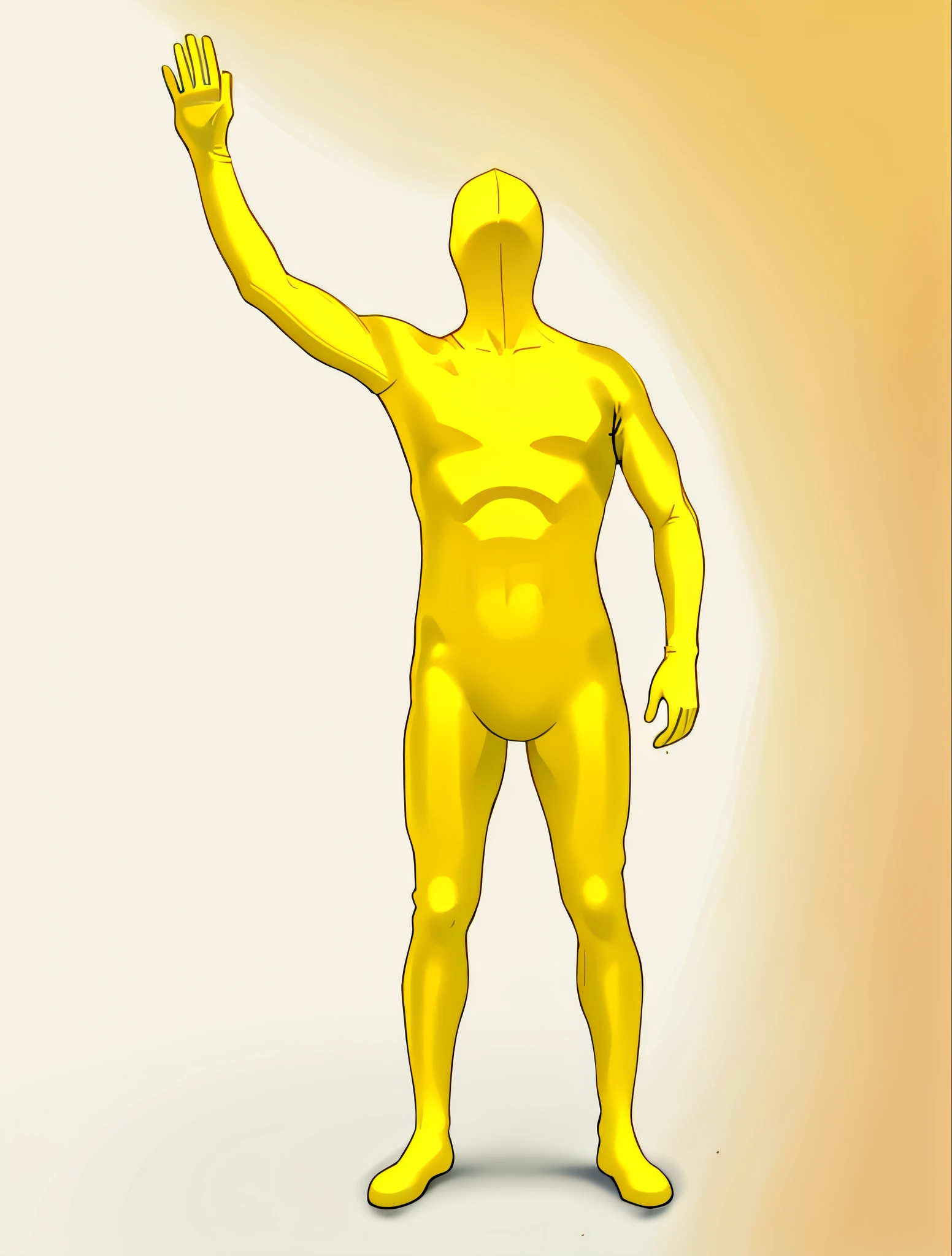 Waving alla fed man in yellow bodysuit, full body yellow, zentai suit, tight full body suit, yellow skin