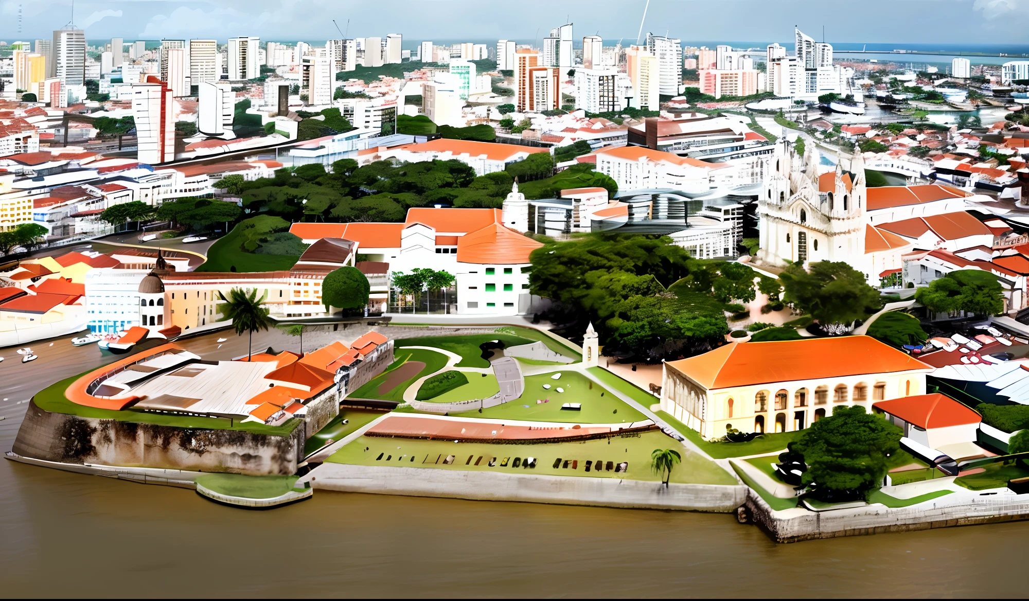 (8K) (incredibly detailed) and (photorealistic) image of the city Belém do Pará representing mobility difficulties for people with mobility disabilities