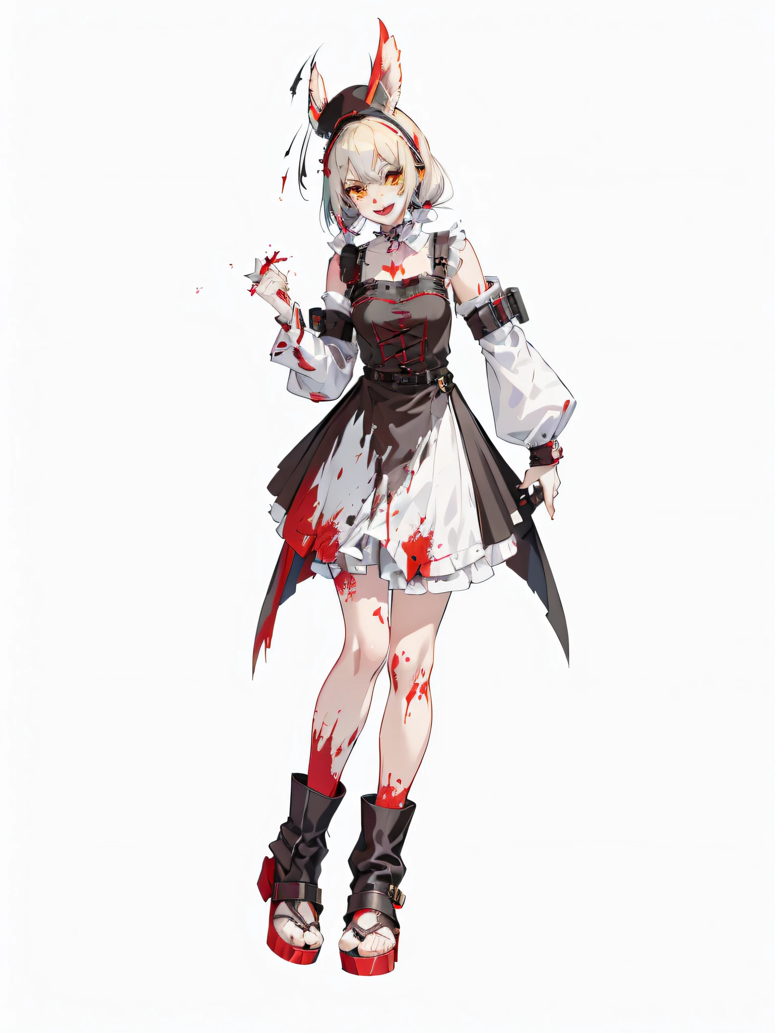 Original Character, Volumetric Lighting, Best Shadows, Shallow Depth of Field, Portrait Of Stunningly Beautiful Girl, Petite, Delicate Beautiful Attractive Face With Alluring Yellow Eyes, Messy Painted Face, Sharp Eyebrows, Broadly Smiling, Open Mouth, Fangs Out, Lovely Medium Breasts, Layered Long Twintail Blond Hair, Blush Eyeshadow, Thick Eyelashes, Applejack Hat, Oversized Pop Jacket, Mini Underboob Tee, Open Navel, Slim Waist, Denim Jeans Pants, With Buckle Belt, In The Graffiti Alley, Waste Container, Outside Stairs, Outdoor Unit, Holding Spray Paint Can, Standing, (Highest Quality, Amazing Details:1.25), (Solo:1.3), Brilliant Colorful Paintings