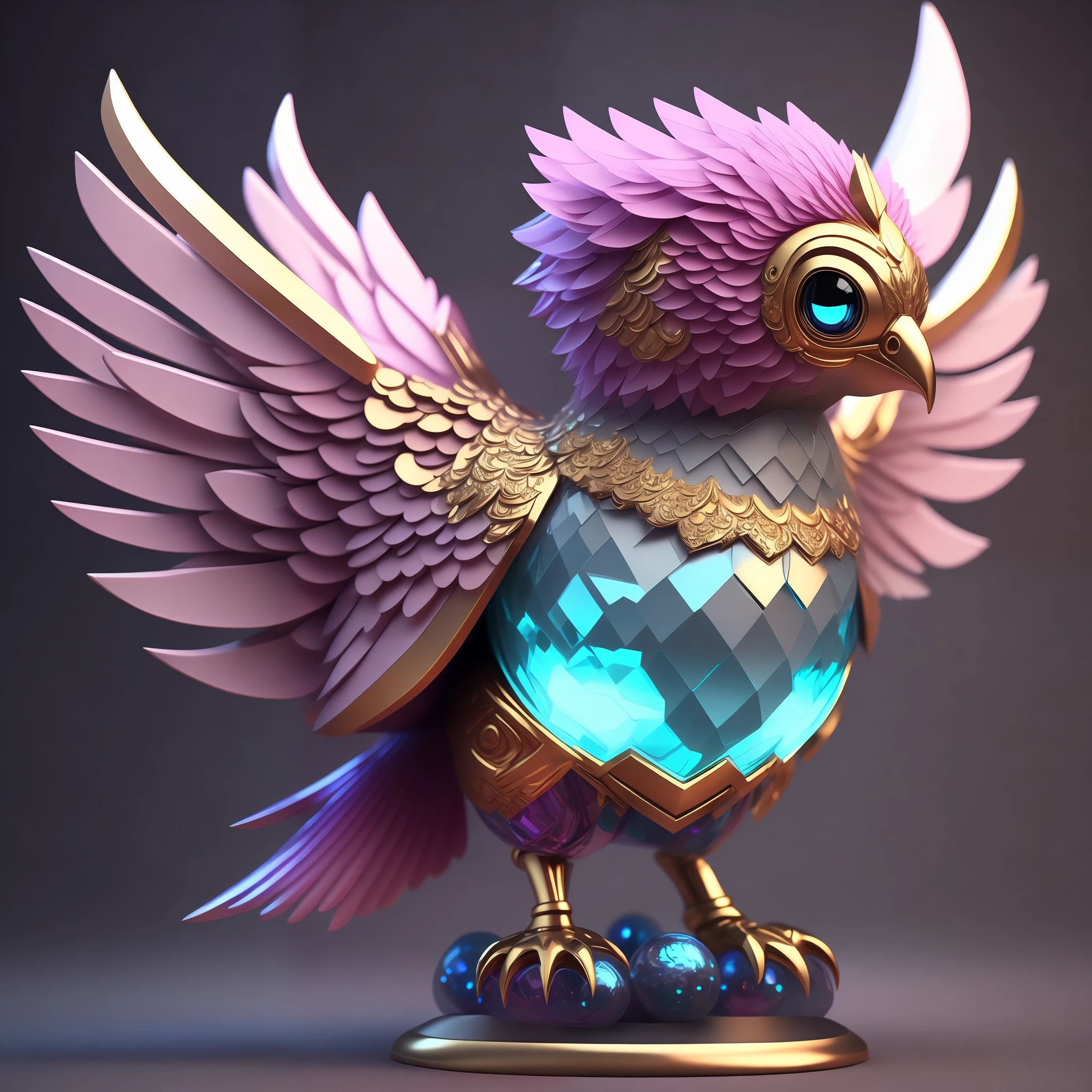 Photo of DivineStatue InkPunk (extra weapon), a cute little chubby phoenix, made of crystal balls, highly detailed complex concept art trend with low-poly eyes artstation 8k