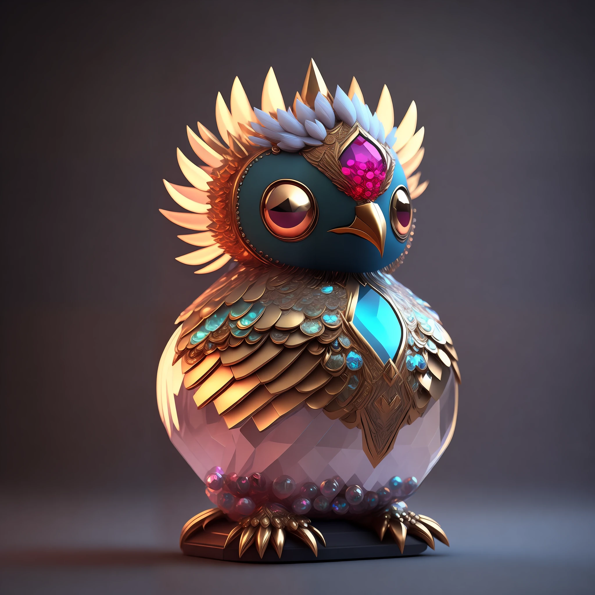 Photo of DivineStatue InkPunk (extra weapon), a cute little chubby phoenix, made of crystal balls, highly detailed complex concept art trend with low-poly eyes artstation 8k