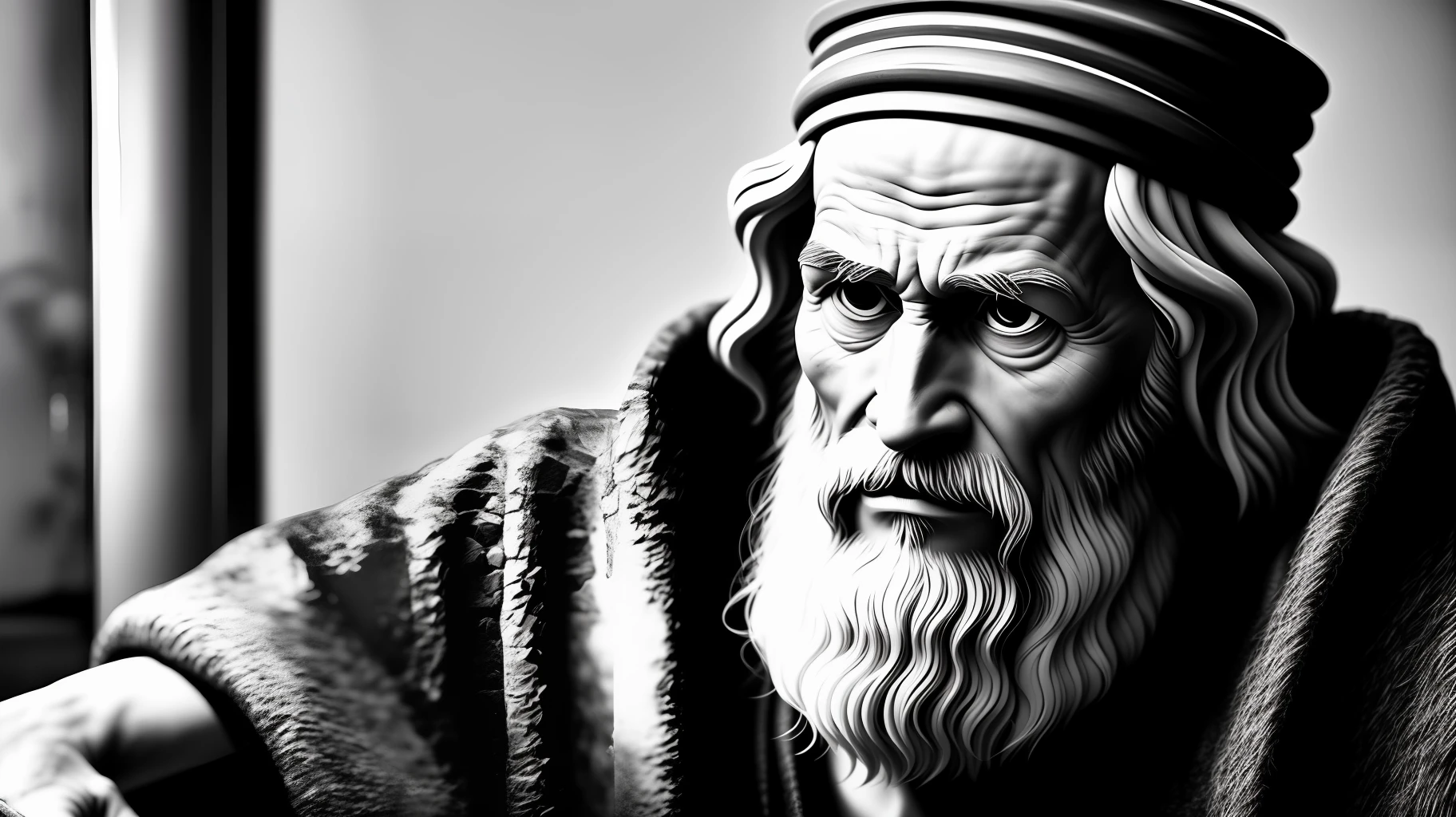 philosopher Diogenes, black and white photorealistic