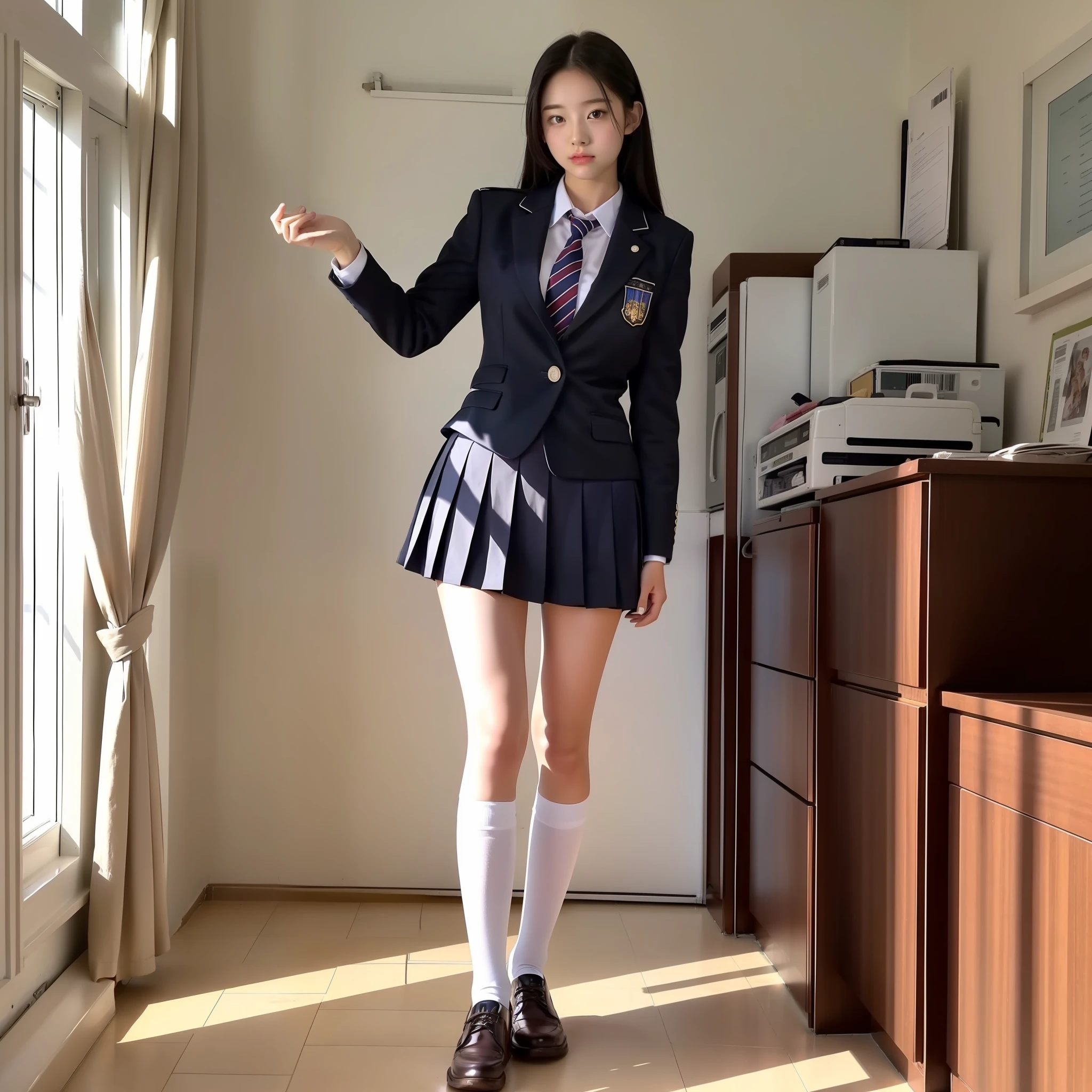 Model body type, full body, high school girl, uniform, beauty