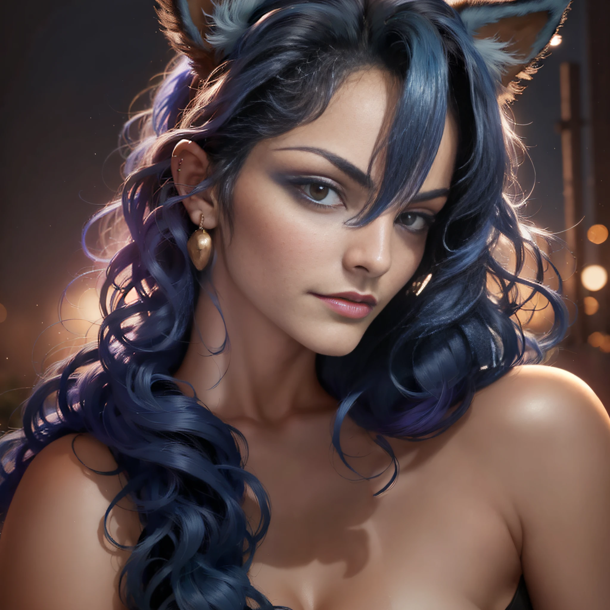 Arafed woman with blue hair and cat ears posing for a photo, artgerm portrait, artgerm style, drawn artgerm style, artgerm julie bell beeple, ahri portrait, 8k artgerm bokeh, artgerm style, artgerm style, perfect anatomy