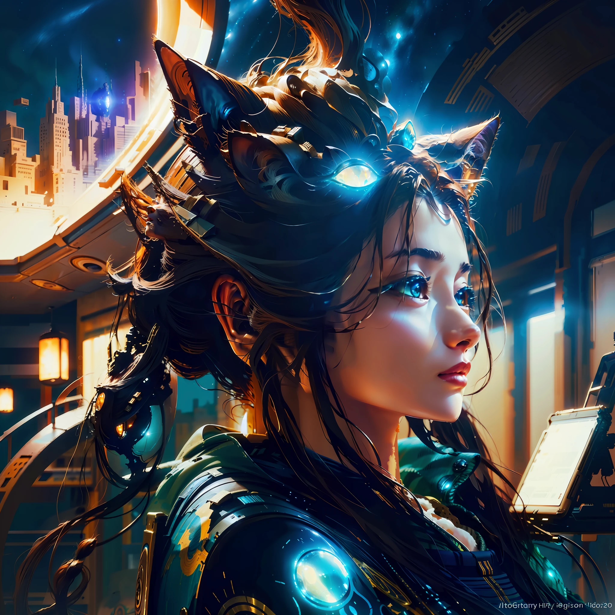 a galactic cat with a lot of hair on it's head, staring at something in the distance, Android Jones, highly detailed digital painting, wet paint, fantasy art, oil painting
rutkowski, hdr, intricate details, hyperdetailed, cinematic, rim light