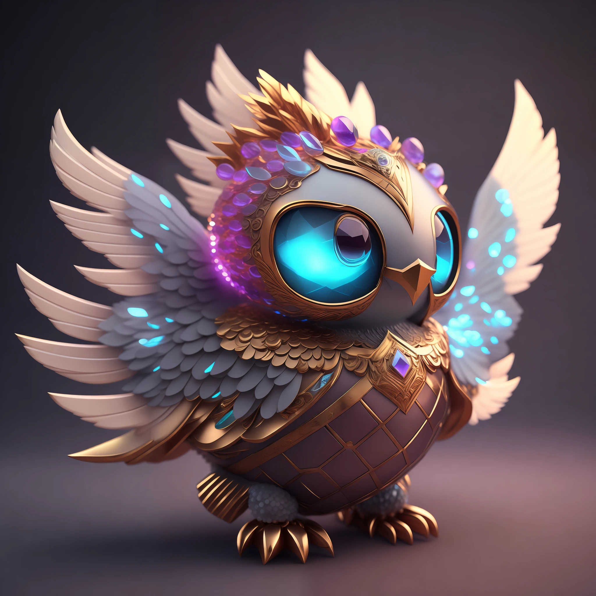 Photo of DivineStatue InkPunk (extra weapon), a cute little chubby phoenix, made of crystal balls, highly detailed complex concept art trend with low-poly eyes artstation 8k