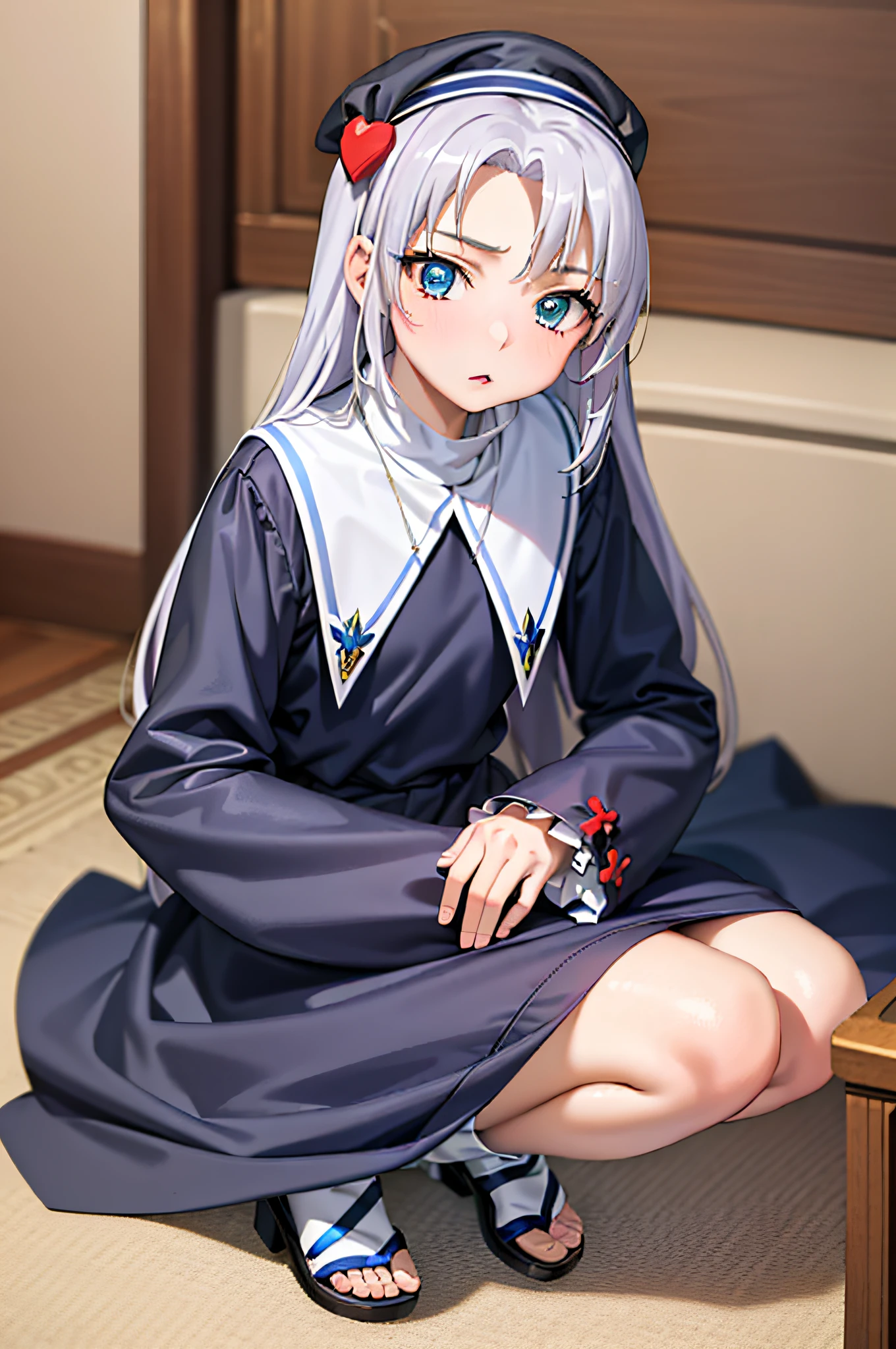 (best quality:1.1), (masterpiece:1.4), (absurdres:1.0), portrait, close-up, 1girl, takayama maria, silver hair, flat chest, blue eyes, long hair, kissing, looking at viewer