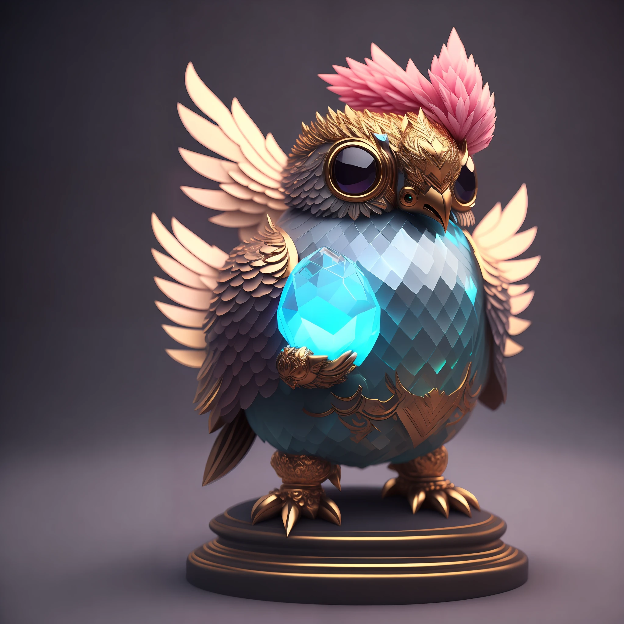 Photo of DivineStatue InkPunk (extra weapon), a cute little chubby phoenix, made of crystal balls, highly detailed complex concept art trend with low-poly eyes artstation 8k