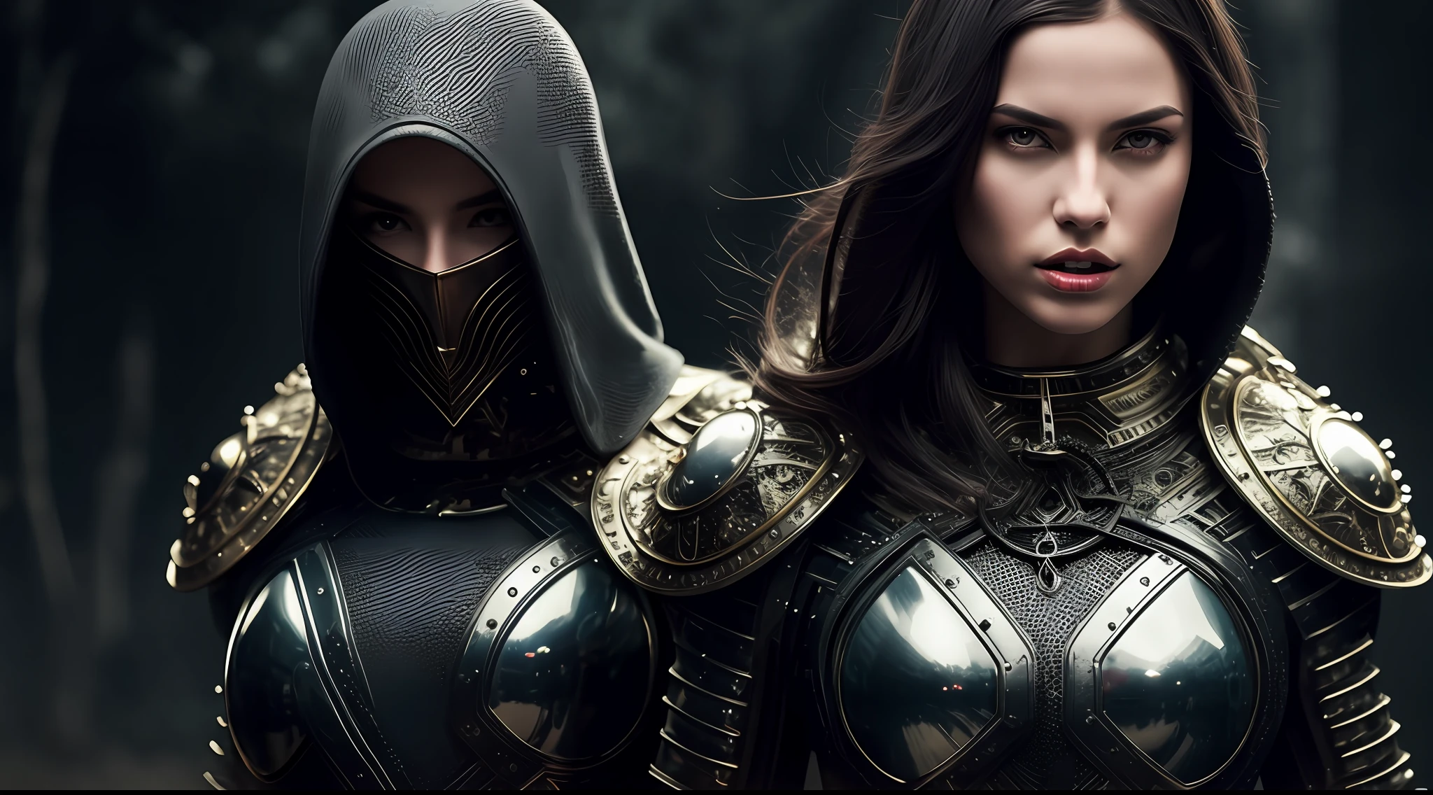 perfect human girl posing, precise details, detailed face, dark hair, light and perfect eyes, sensual and perfect mouth, porcelain skin, fit body, bodybuilder, complex body poses, sensual, fantasy, dramatic, intricate, elegant, little clothing, warrior, samurai, piercing, artgerm art, greg rutkowski art, viktoria gavrilenko art, giger art, Boris Bidjan Saberi outfit, Intricate details, mesh wire, highly detailed, ultra realistic photo, octane render, sharp focus, volumetric lighting, black background, 8k, CGC, 3D, 8K post-production, 16:9, 1024x575