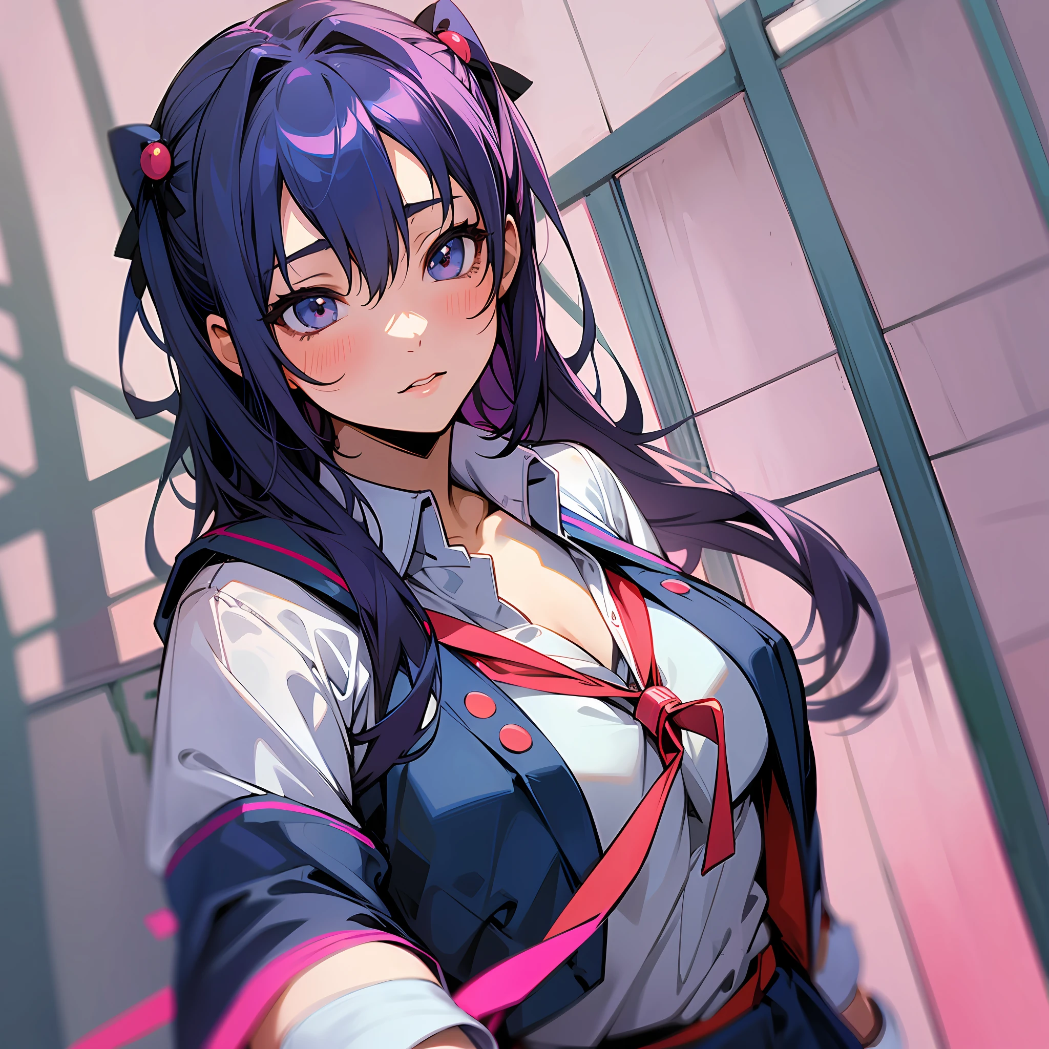 anime girl in a school uniform posing for a picture, realistic schoolgirl, hyperrealistic schoolgirl, a hyperrealistic schoolgirl, school girl, (sfw) safe for work, ecchi anime style, of a schoolgirl posing, beautiful anime high school girl, ikki tousen, asuka suit under clothes!, cyber school girl, ecchi style, cute schoolgirl --auto --s2