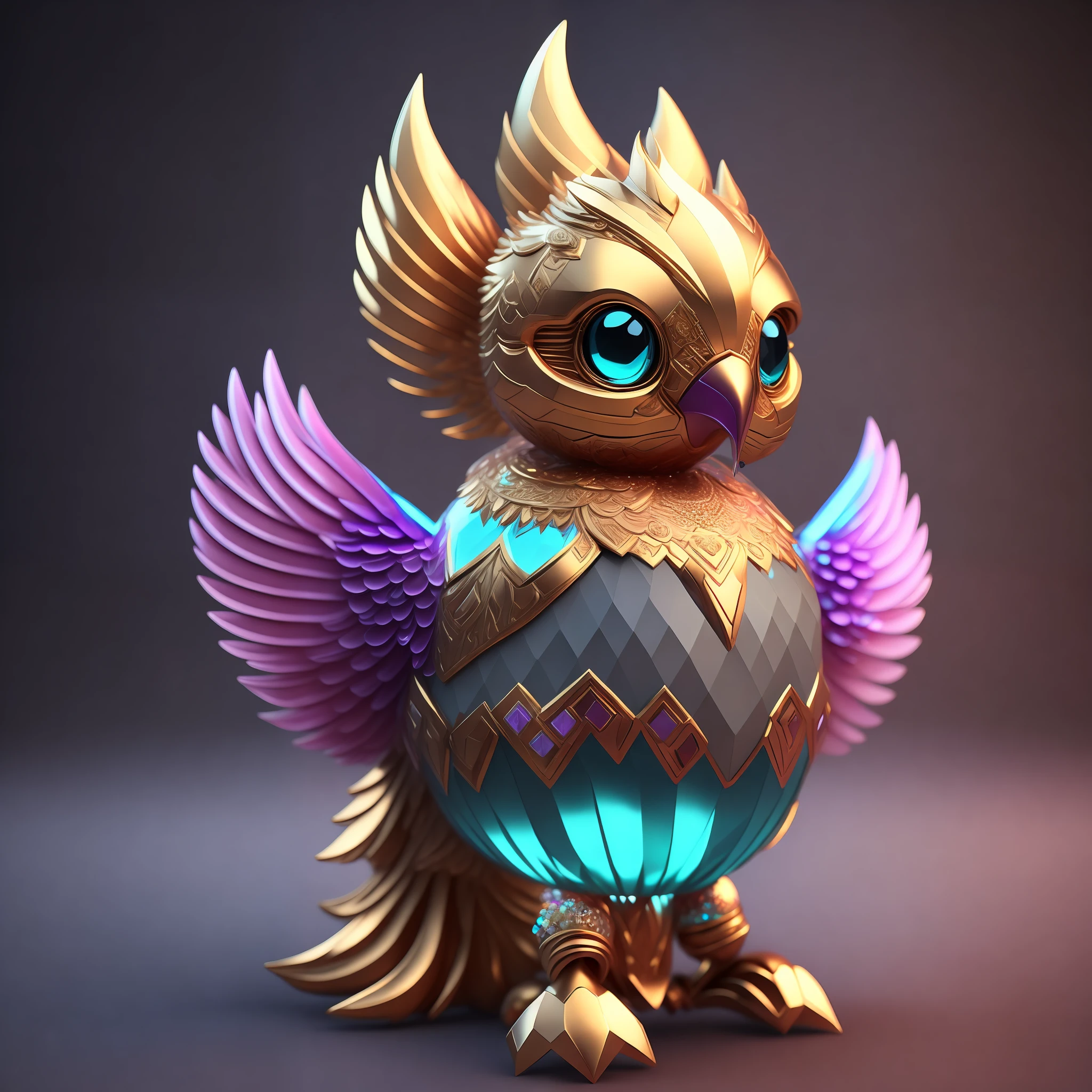 Photo of DivineStatue InkPunk (extra weapon), a cute little chubby phoenix, made of crystal balls, highly detailed complex concept art trend with low-poly eyes artstation 8k